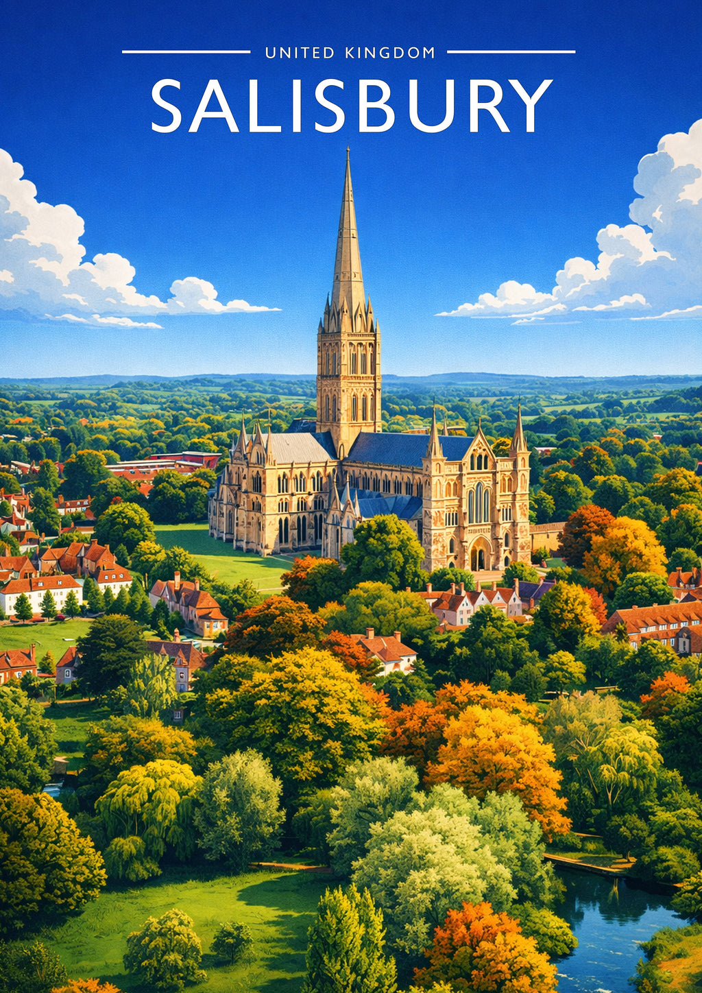 Salisbury Travel Poster - A4 travel poster print