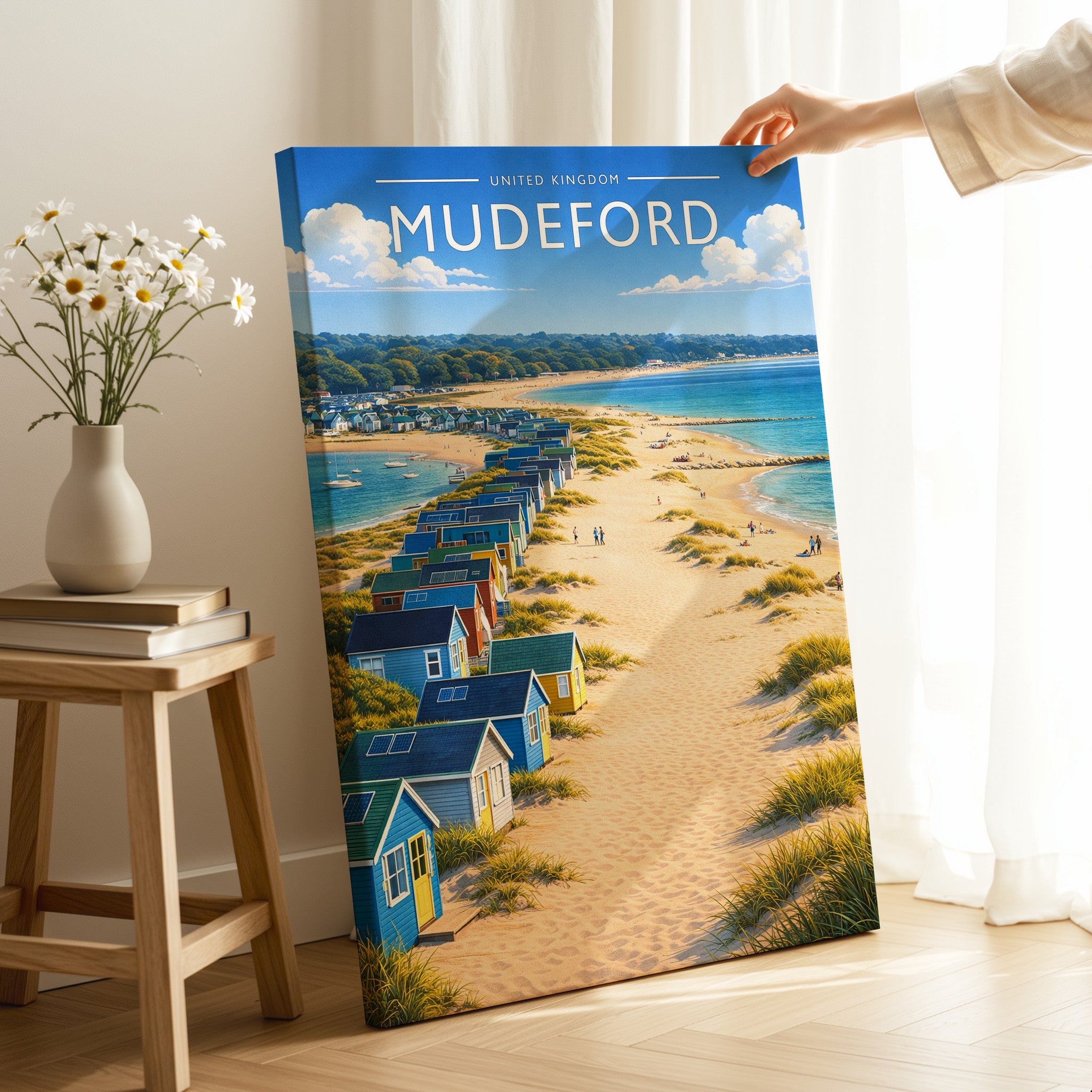 Mudeford Travel Poster as a gallery-wrapped canvas