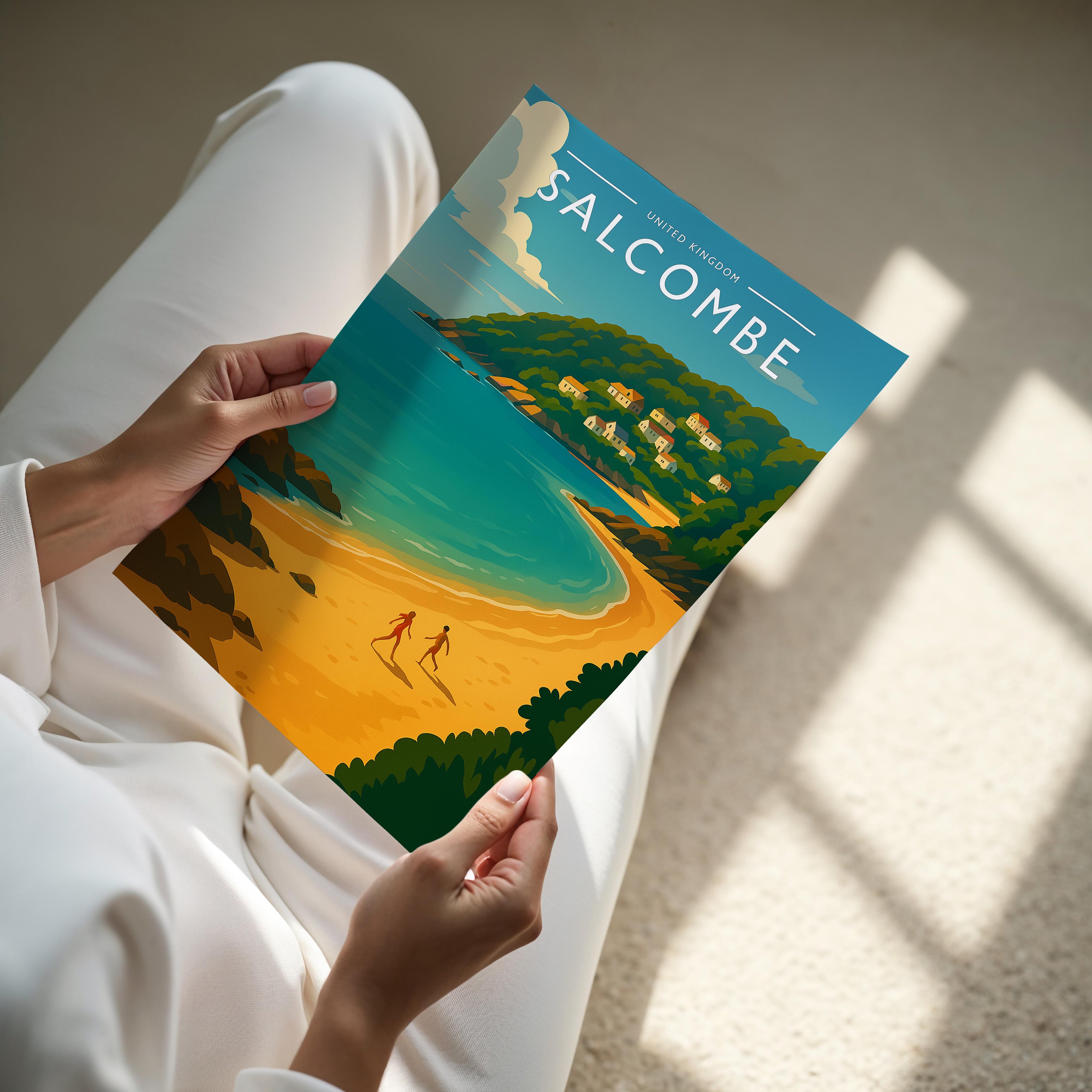 Salcombe Travel Poster - A4 print held in hand