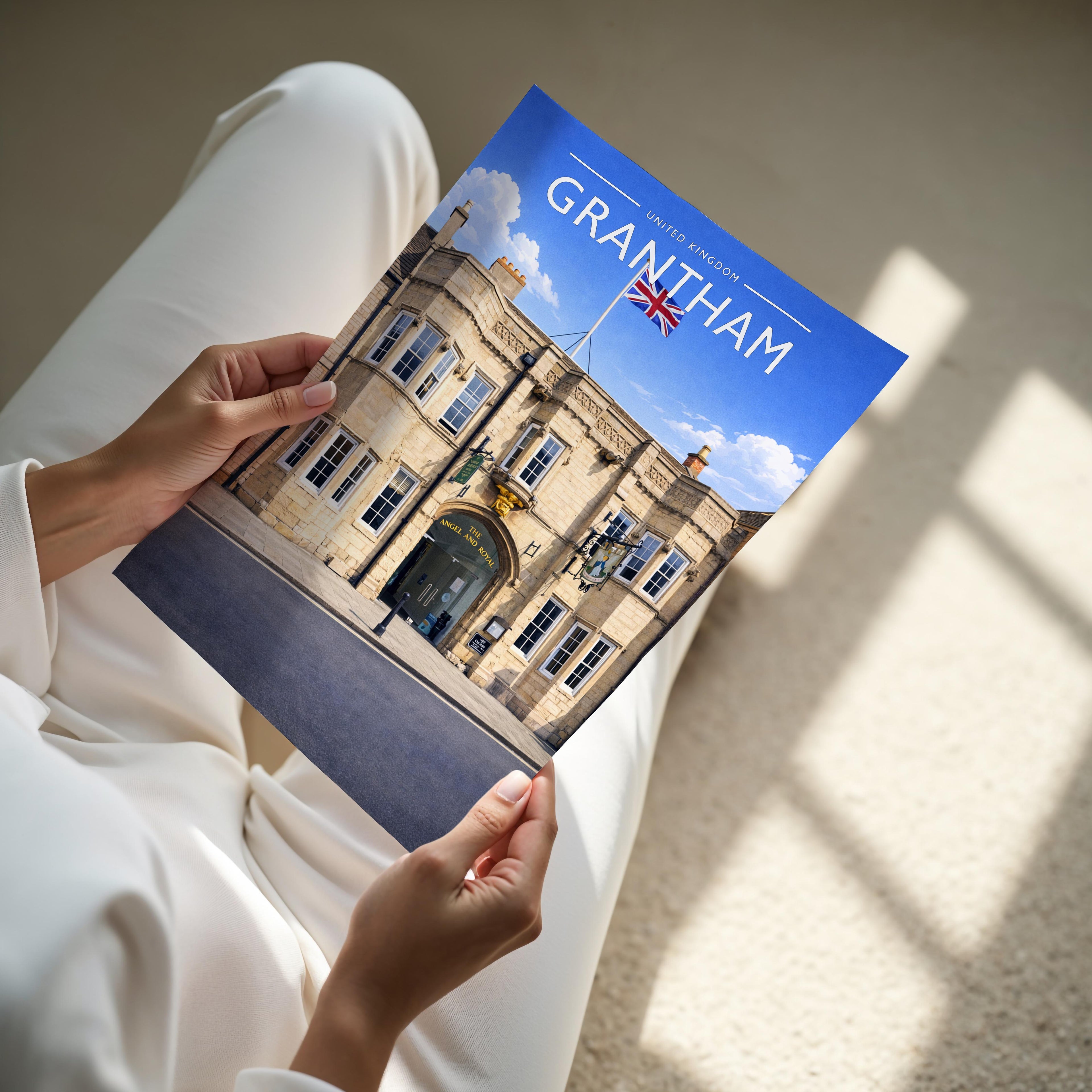 Grantham #2 Travel Poster - A4 print held in hand