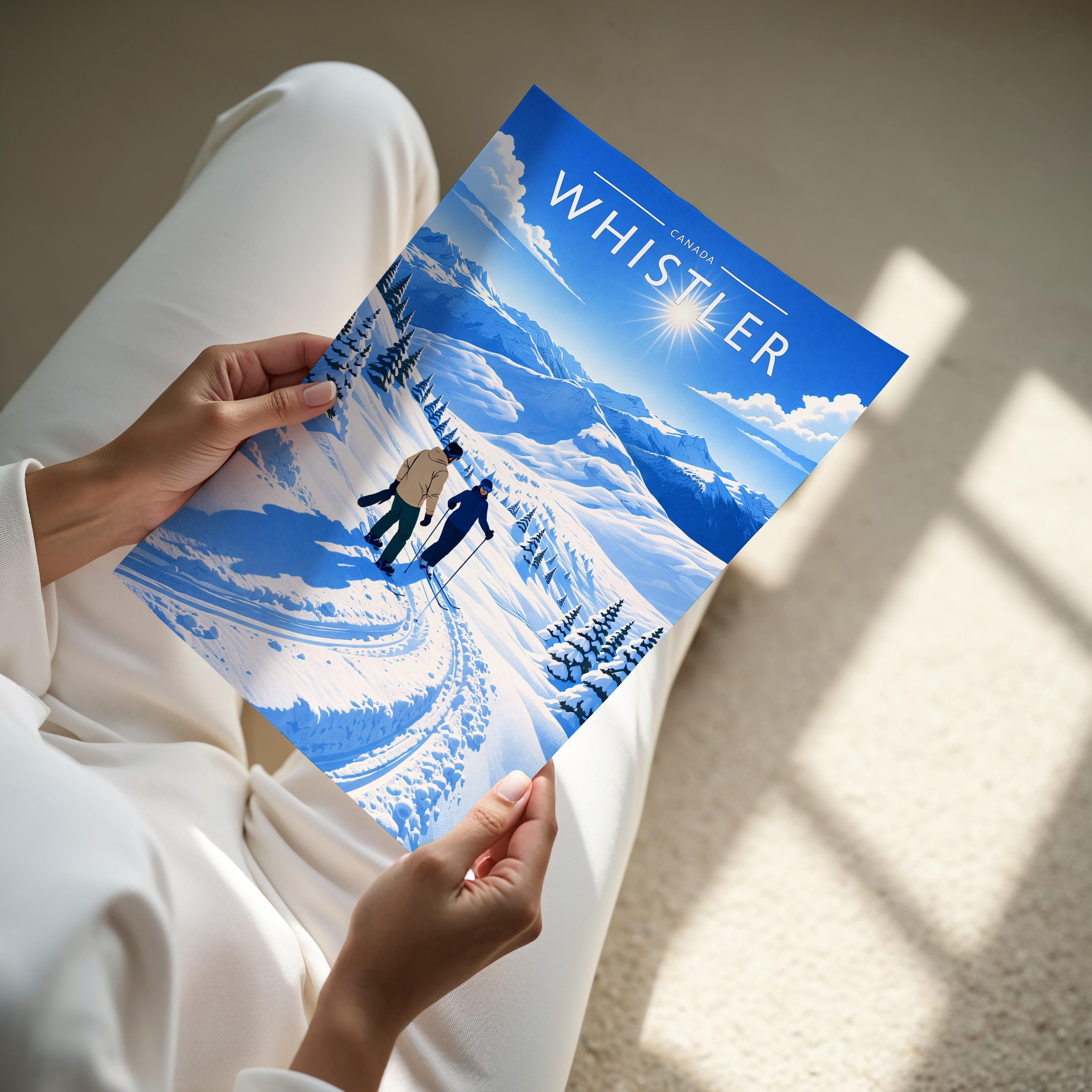 Whistler Travel Poster - A4 print held in hand