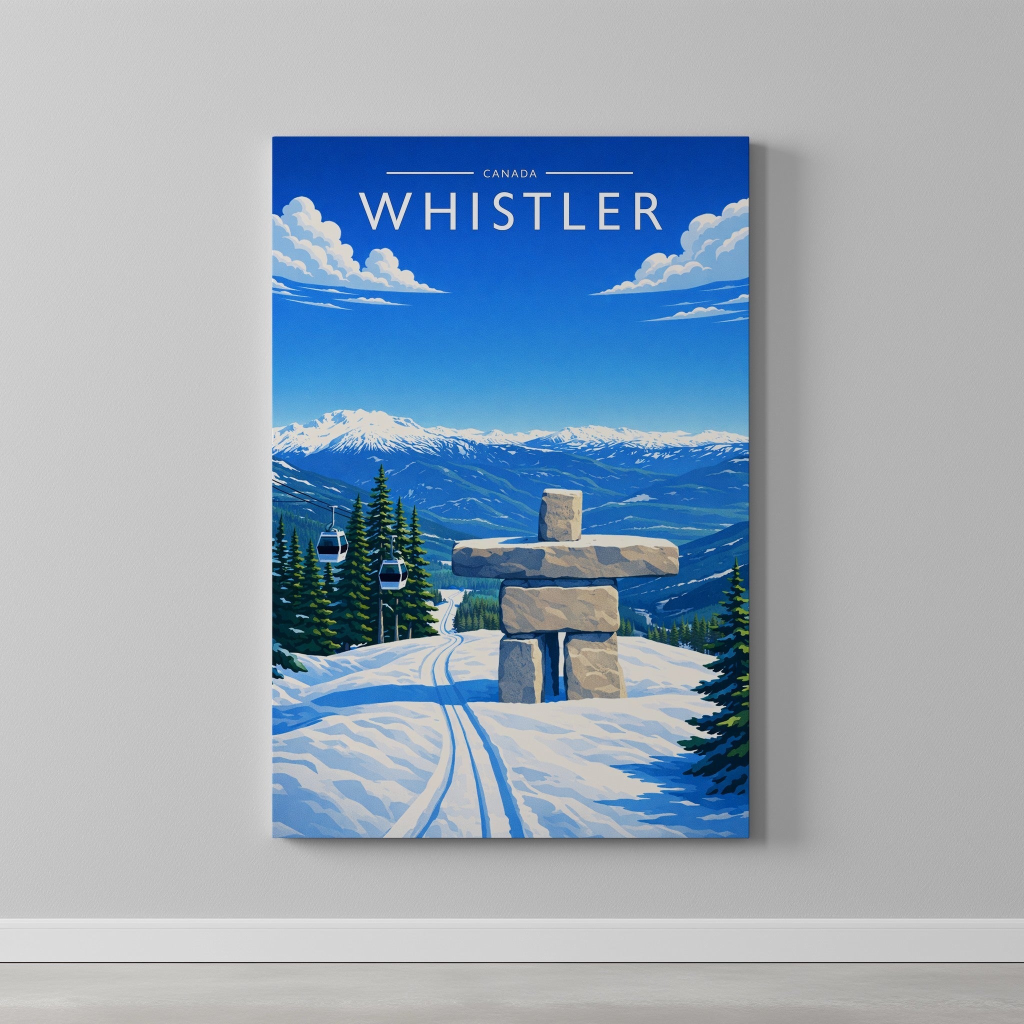 Whistler #2 Travel Poster as a gallery-wrapped canvas on a plain wall