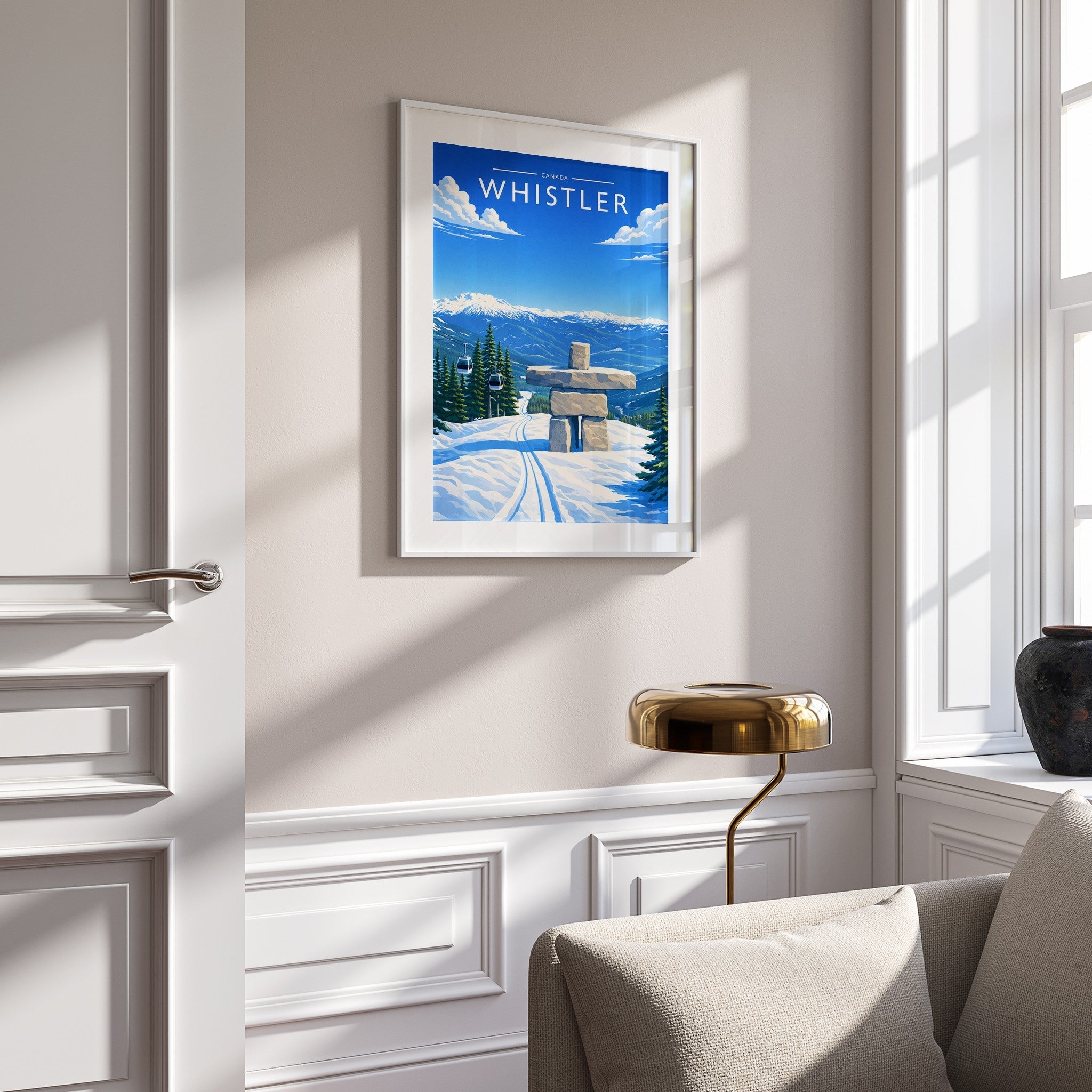 Whistler #2 Travel Poster mounted in a white frame