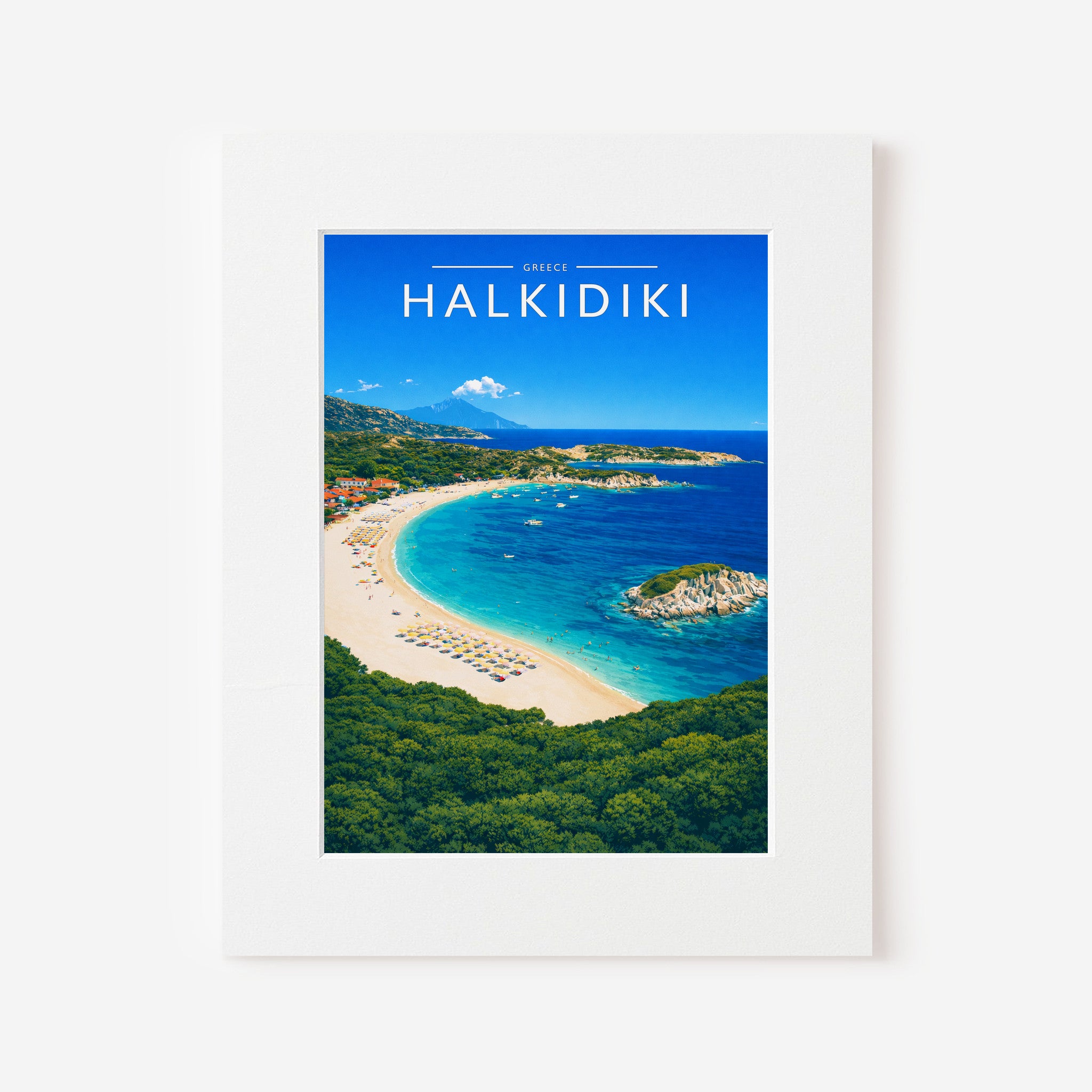 Halkidiki Travel Poster in a white mount