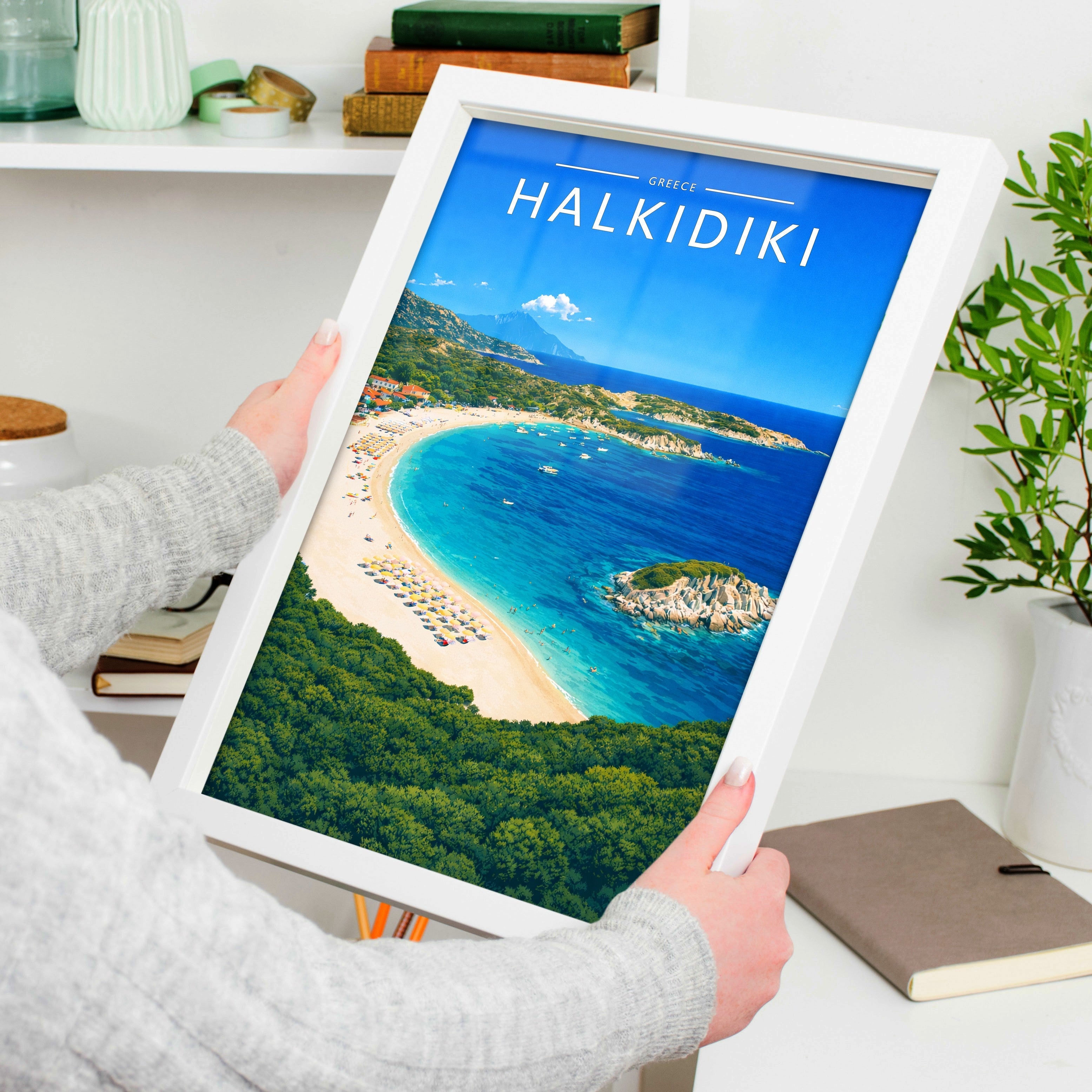 Halkidiki Travel Poster held in a white frame