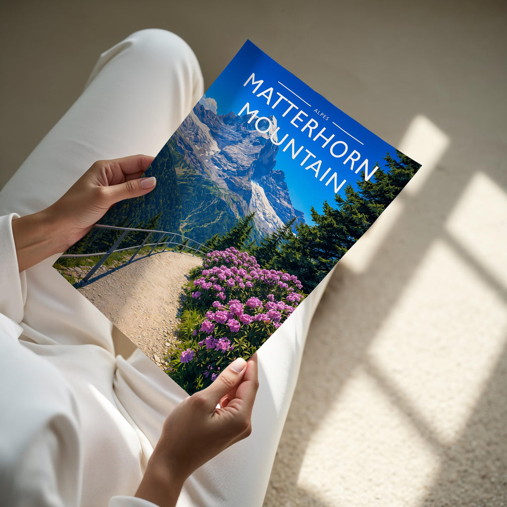 Matterhorn Mountain Travel Poster - A4 print held in hand