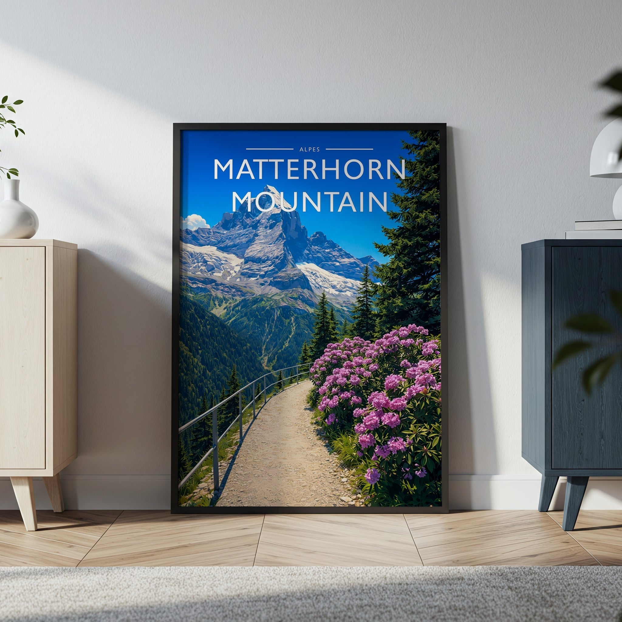 Matterhorn Mountain Travel Poster in a black frame