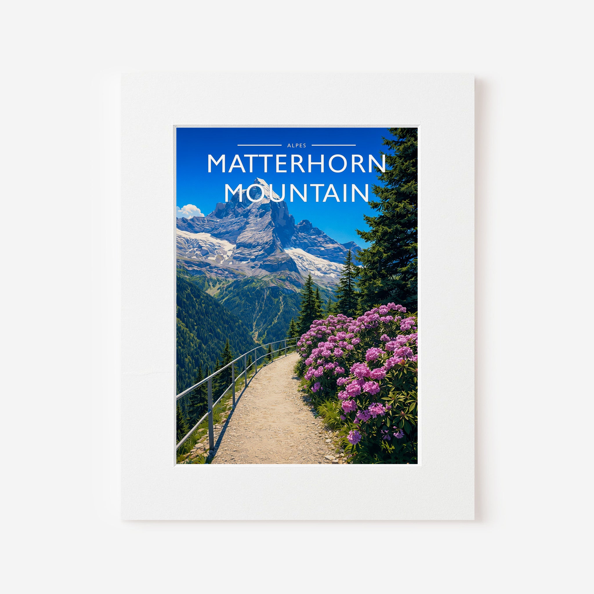 Matterhorn Mountain Travel Poster in a white mount