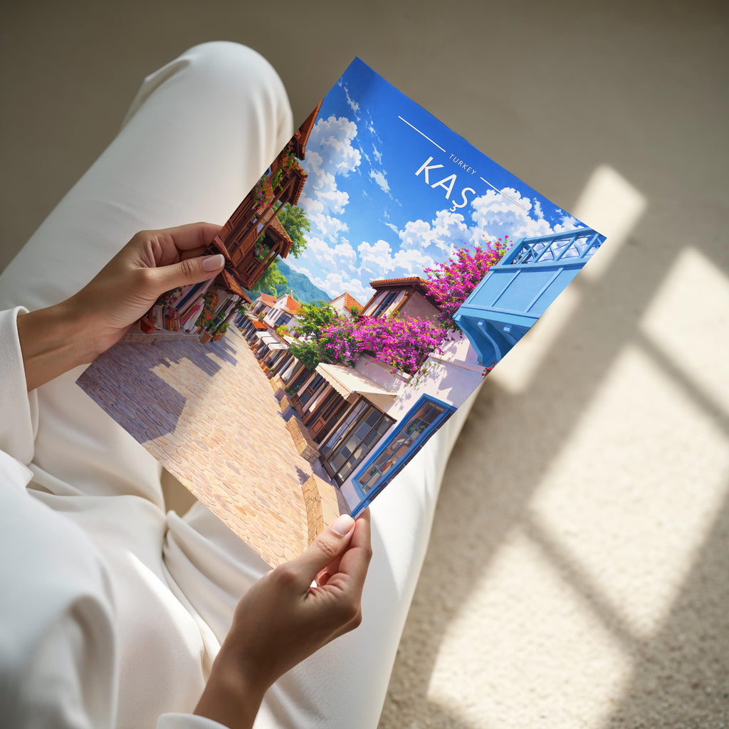 Kaş Travel Poster - A4 print held in hand
