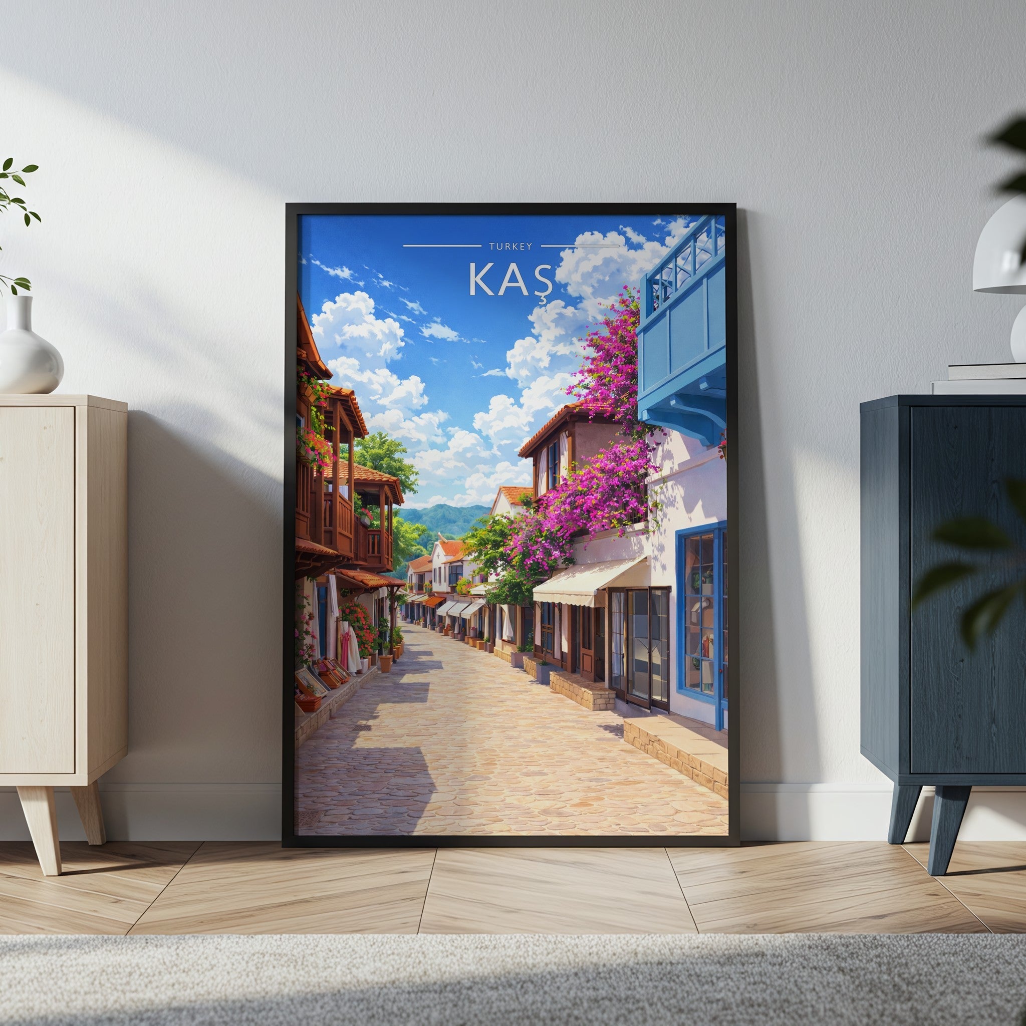 Kaş Travel Poster in a black frame