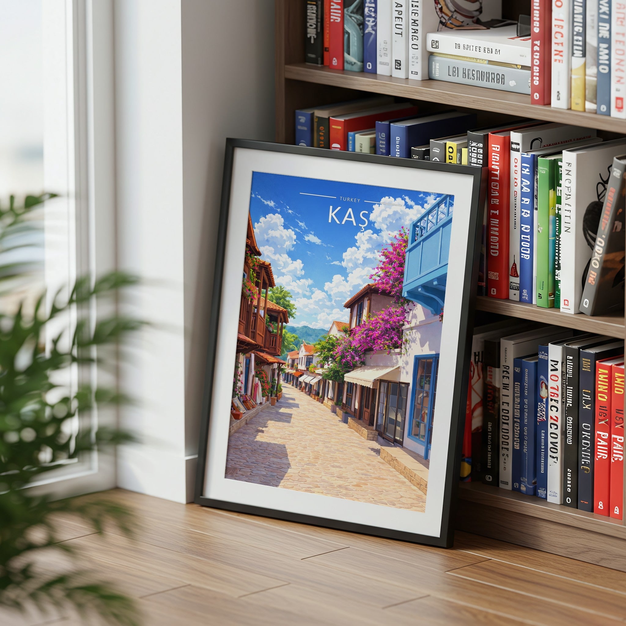 Kaş Travel Poster mounted in a black frame