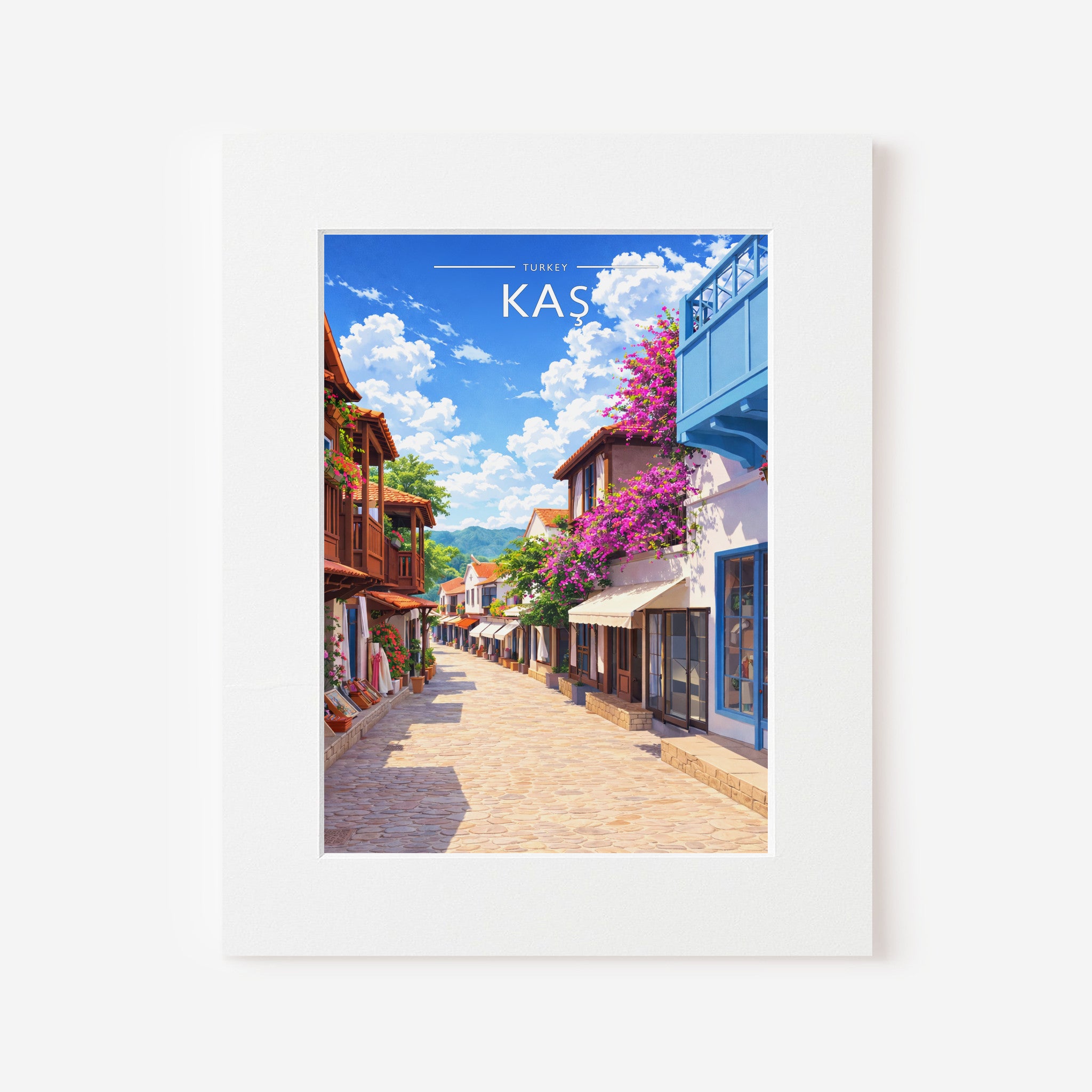 Kaş Travel Poster in a white mount