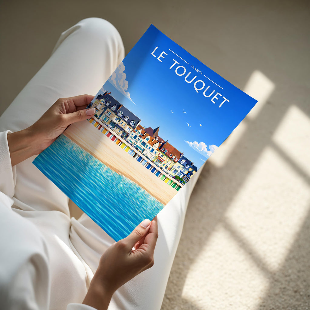 Le Touquet Travel Poster - A4 print held in hand