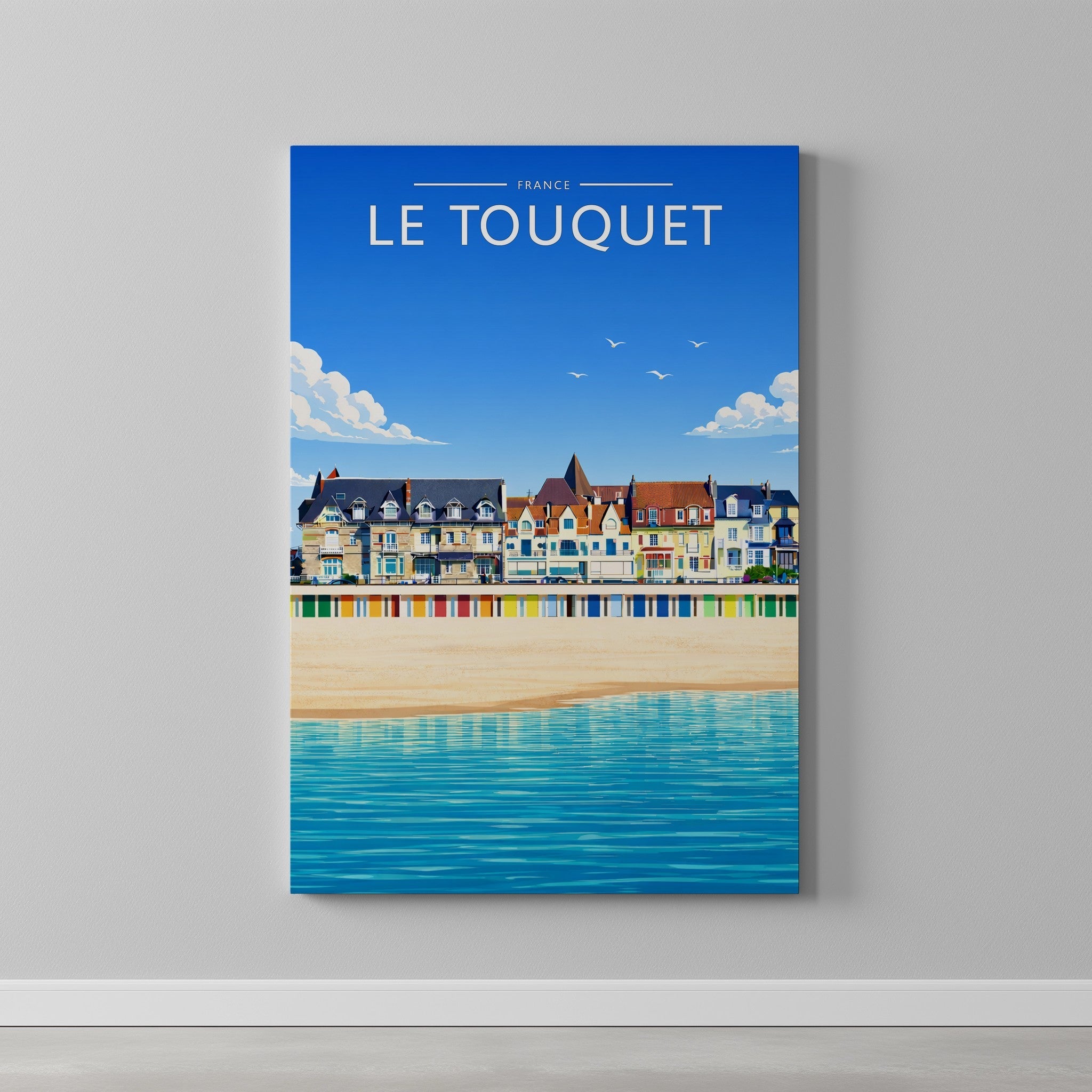 Le Touquet Travel Poster as a gallery-wrapped canvas on a plain wall