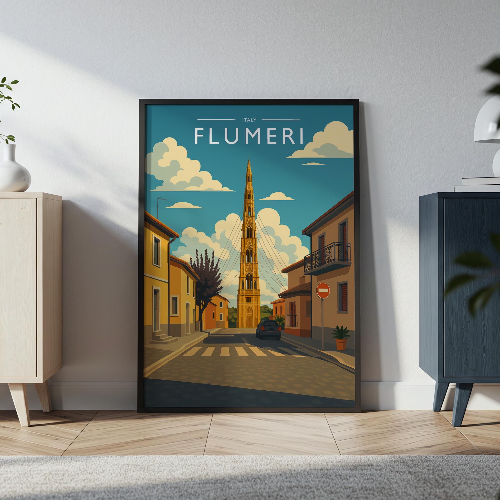 Flumeri Travel Poster in a black frame