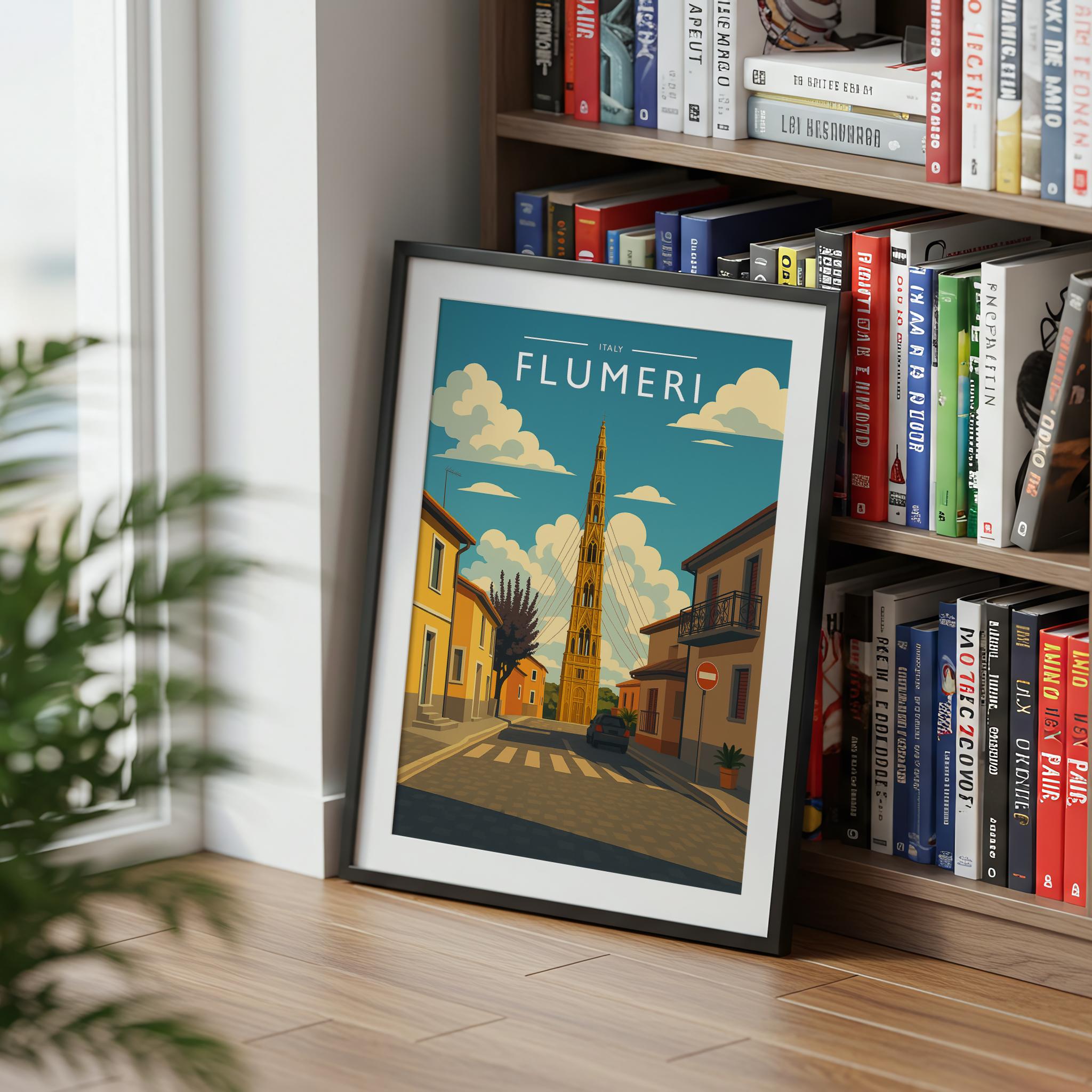 Flumeri Travel Poster mounted in a black frame