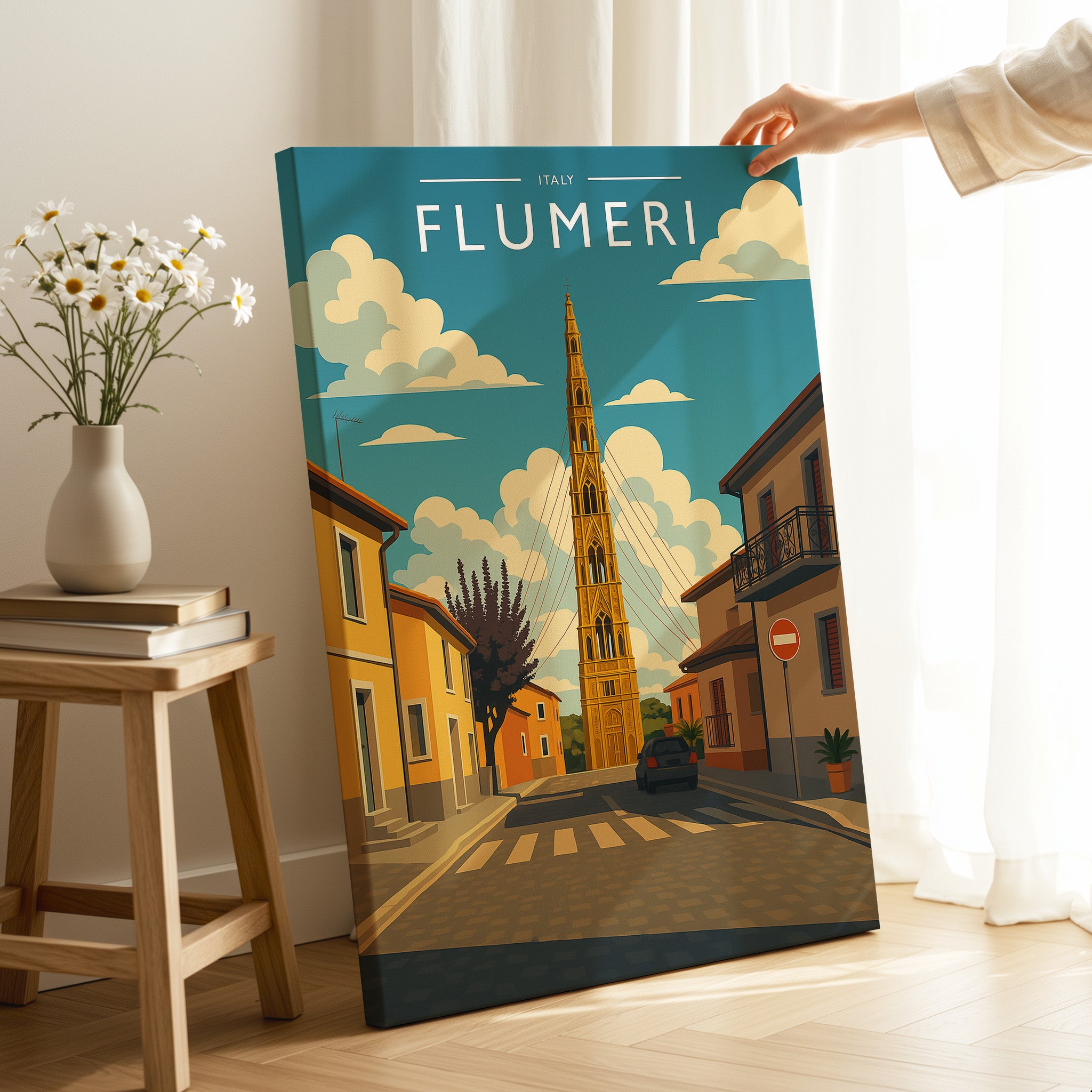 Flumeri Travel Poster as a gallery-wrapped canvas