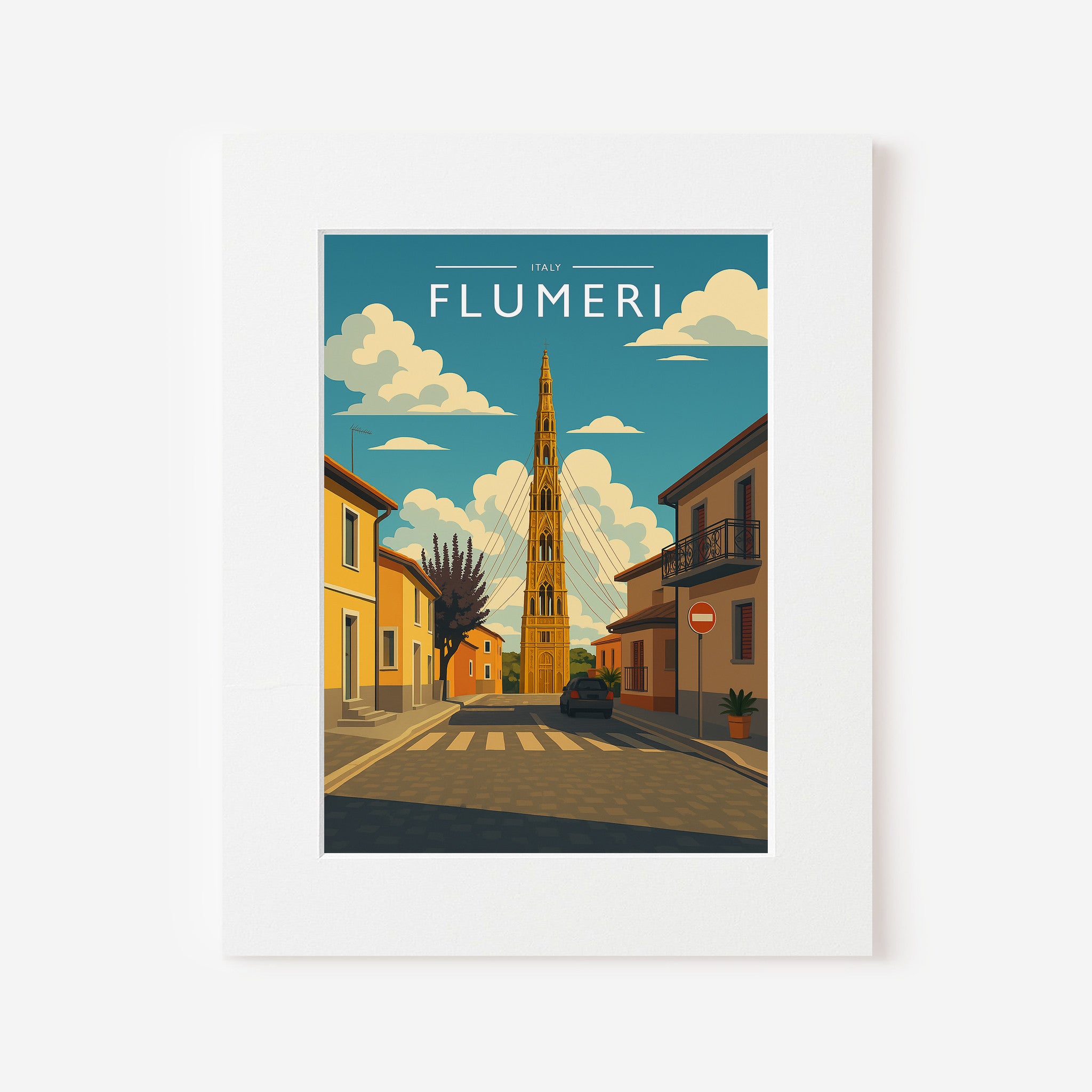 Flumeri Travel Poster in a white mount