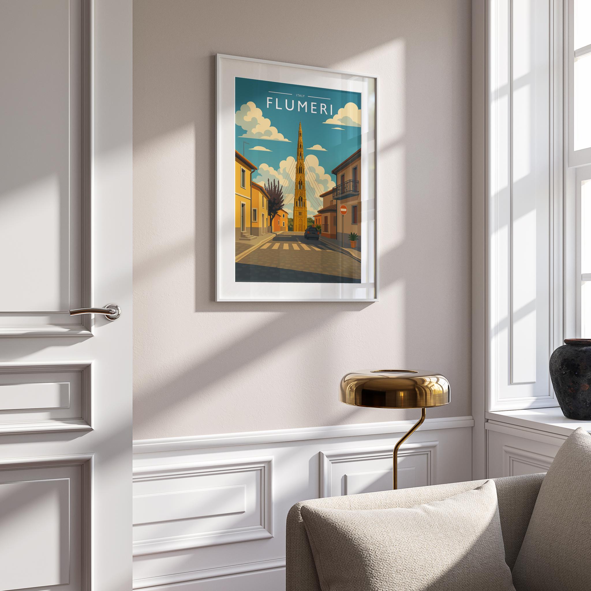 Flumeri Travel Poster mounted in a white frame