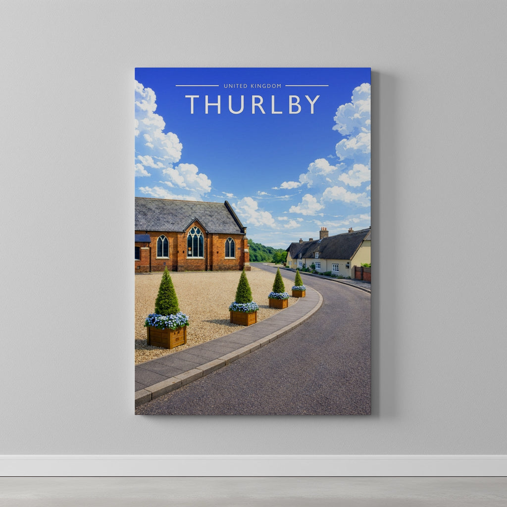 Thurlby Travel Poster as a gallery-wrapped canvas on a plain wall