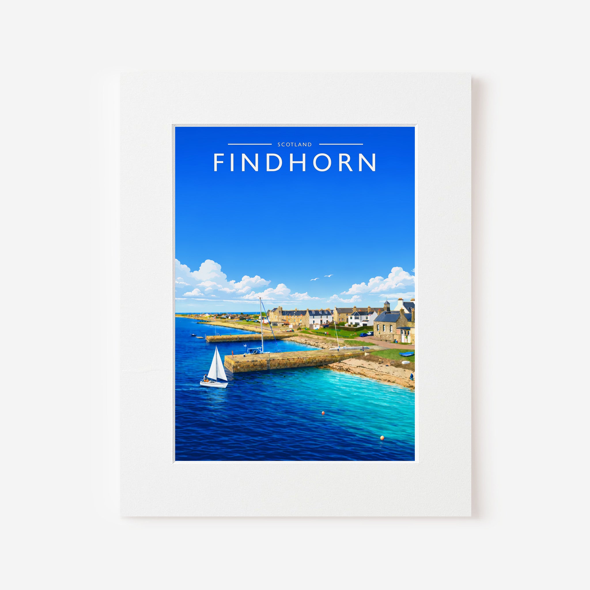 Findhorn Travel Poster in a white mount