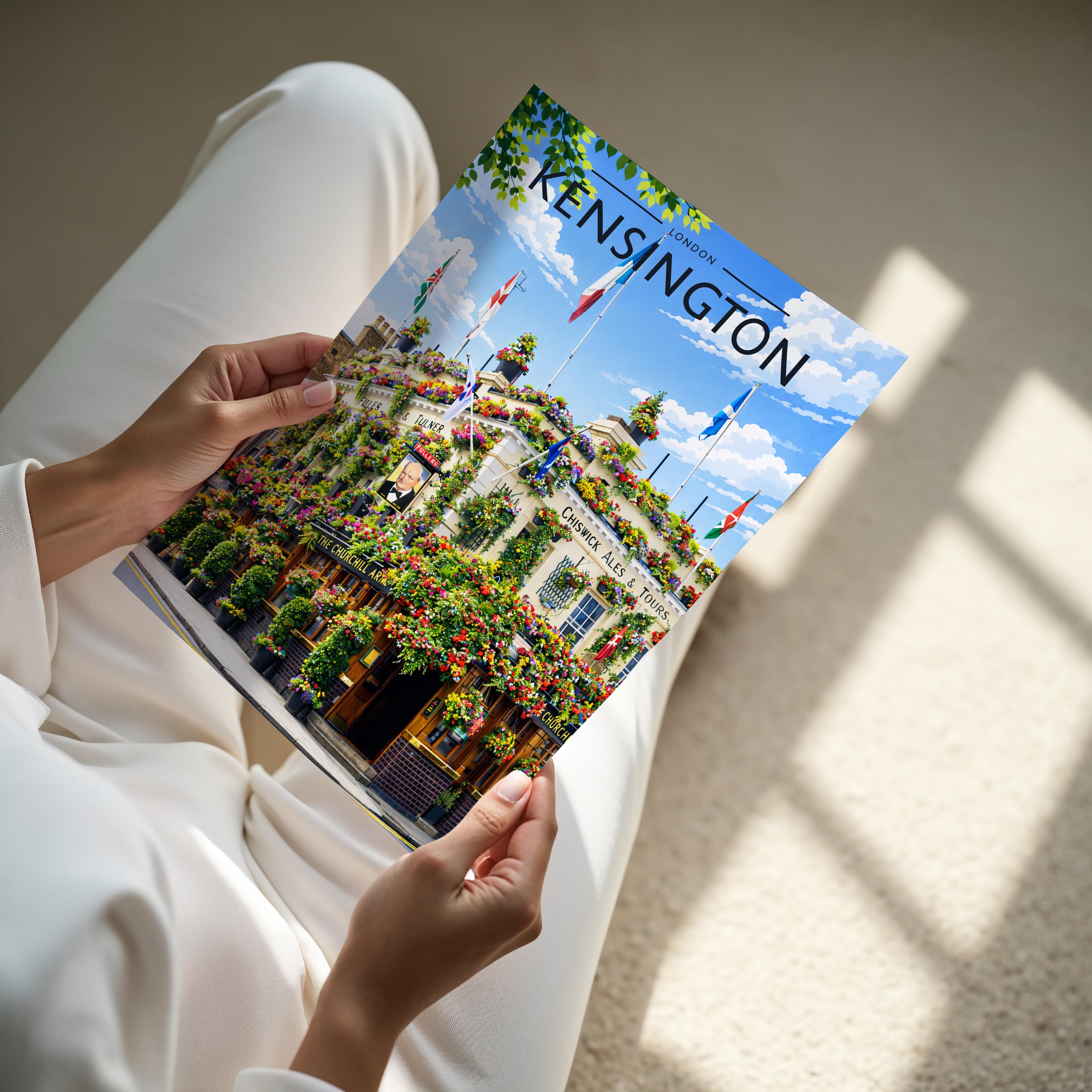 Kensington #2 Travel Poster - A4 print held in hand
