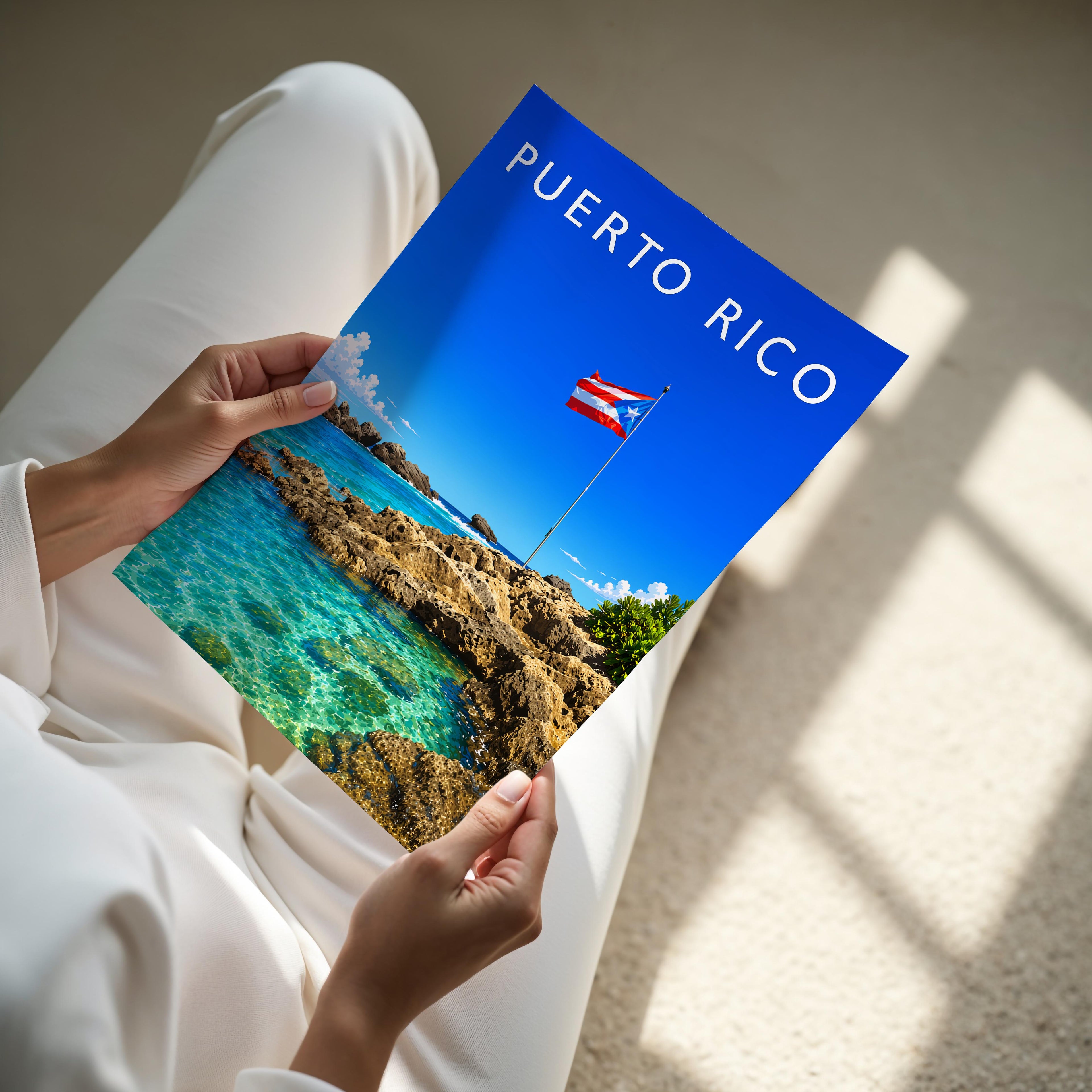 Puerto Rico Travel Poster - A4 print held in hand