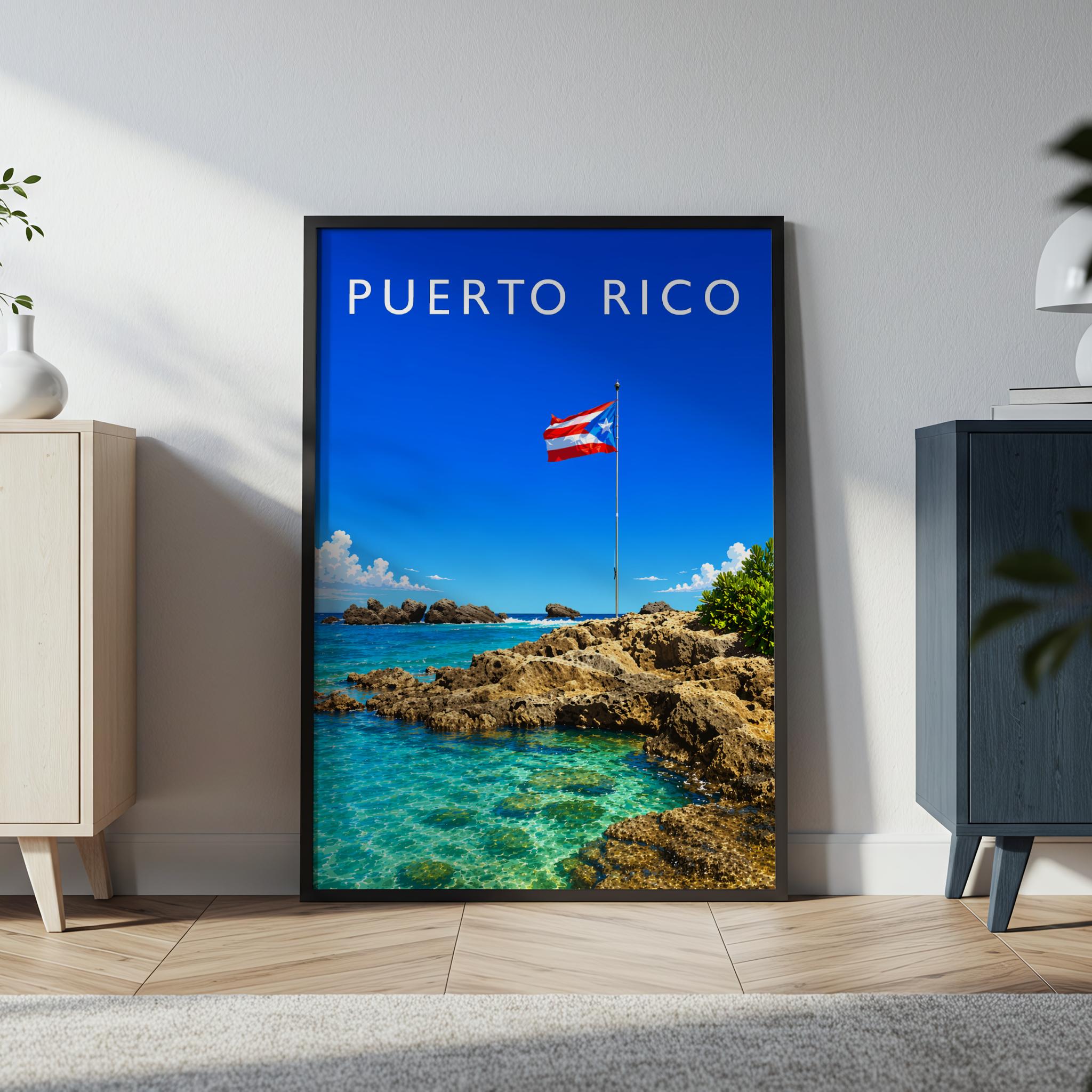 Puerto Rico Travel Poster in a black frame