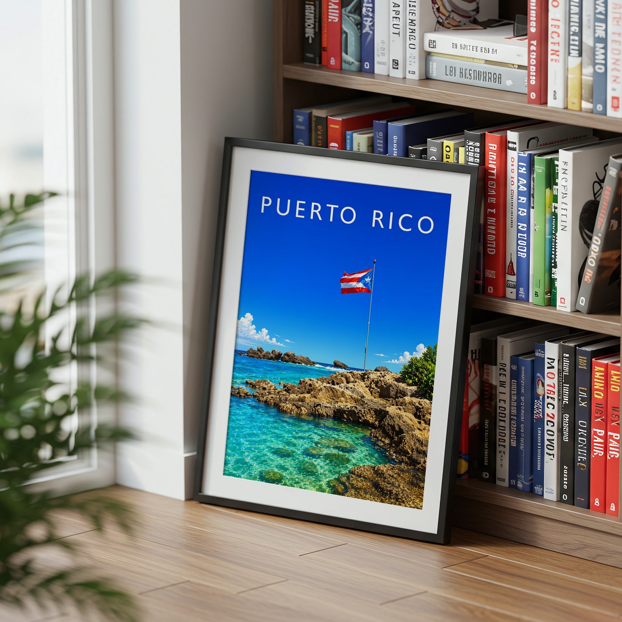 Puerto Rico Travel Poster mounted in a black frame