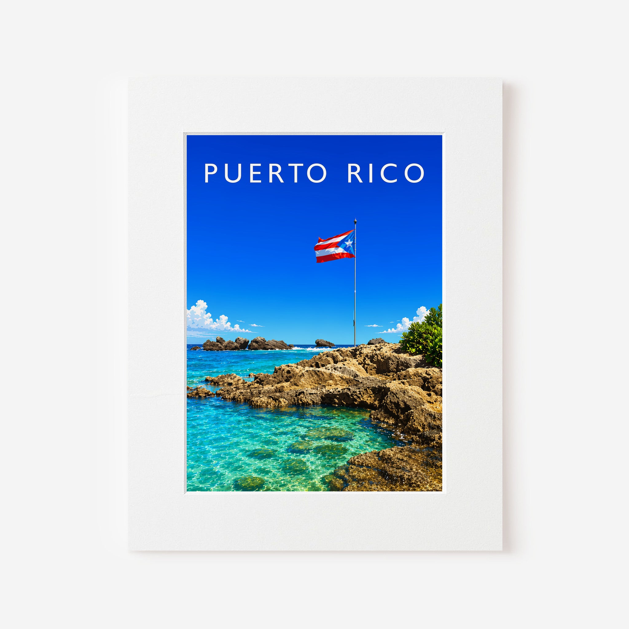 Puerto Rico Travel Poster in a white mount