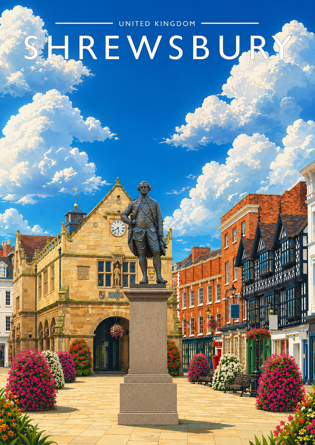 Shrewsbury Travel Poster - A4 travel poster print