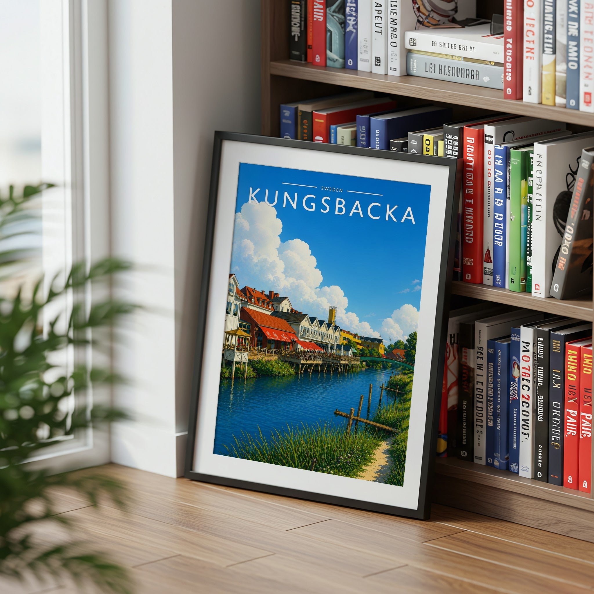 Kungsbacka Travel Poster mounted in a black frame