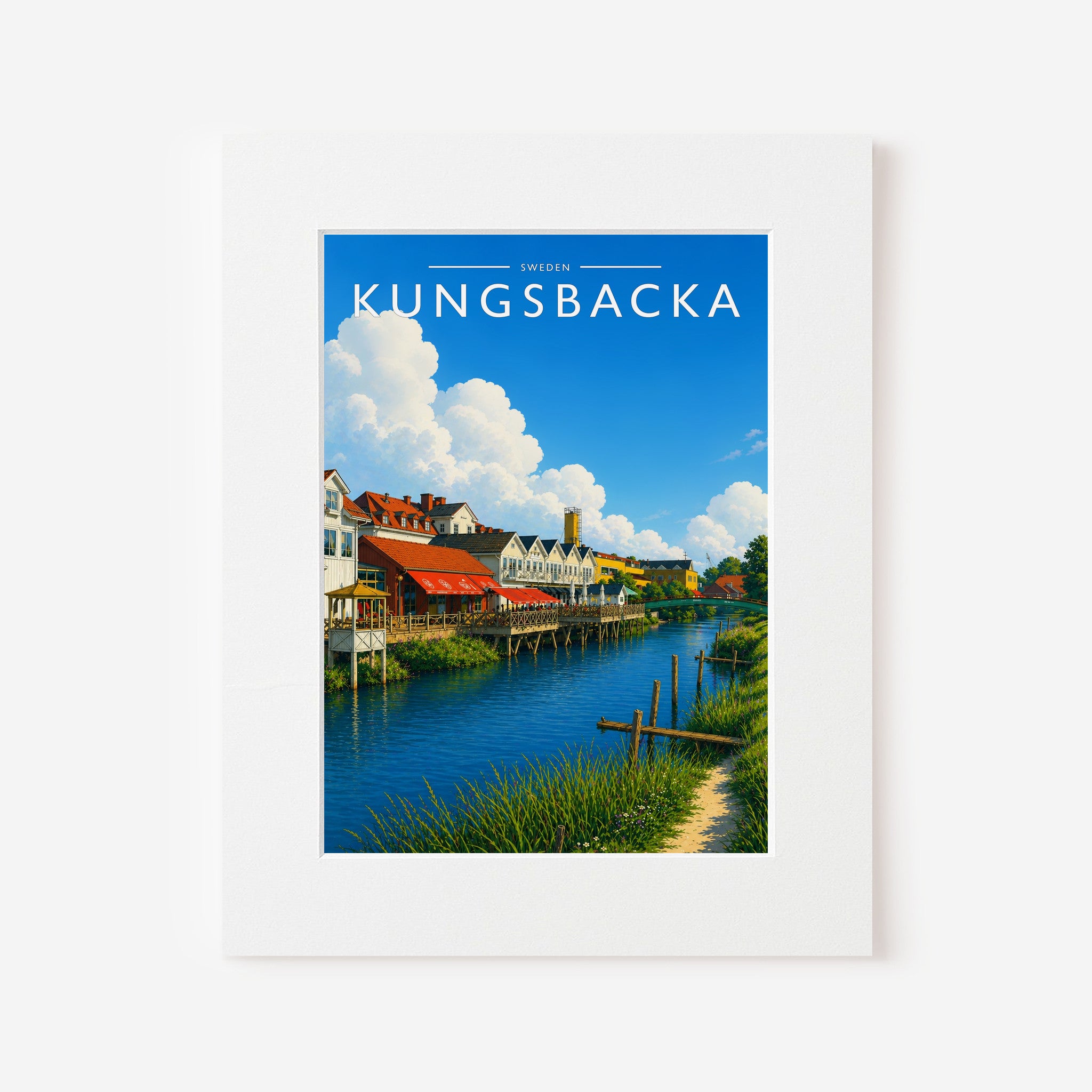 Kungsbacka Travel Poster in a white mount