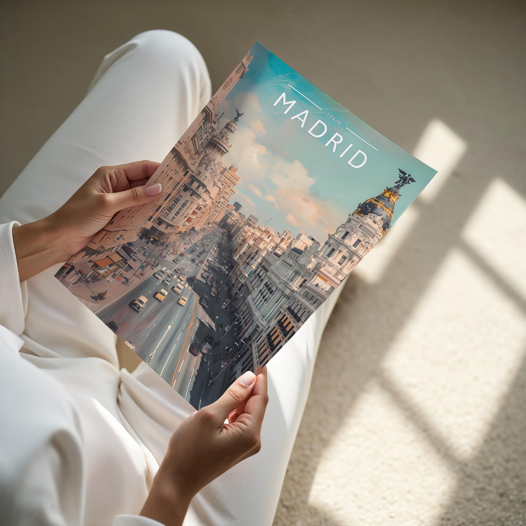 Madrid Travel Poster - A4 print held in hand