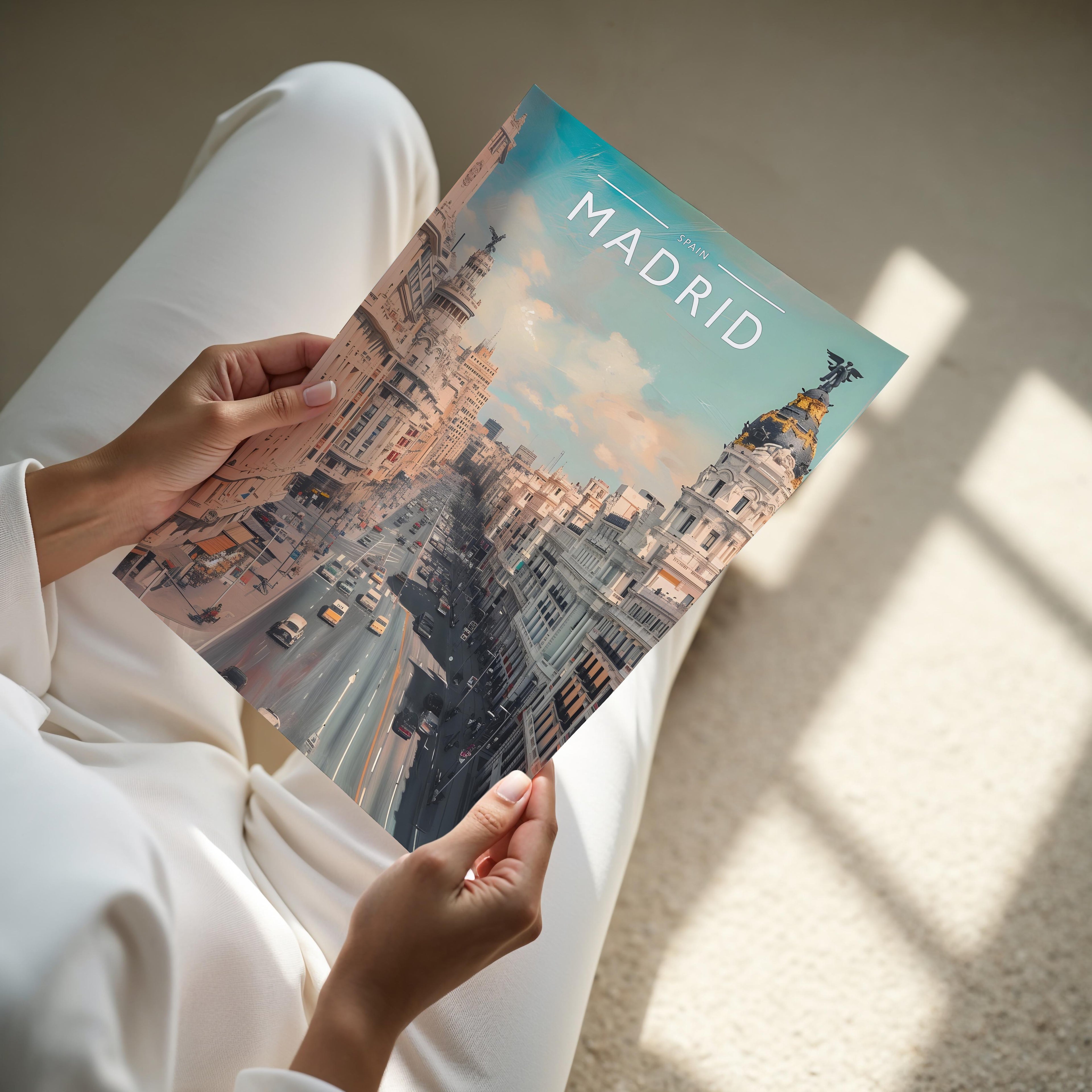 Madrid Travel Poster - A4 print held in hand