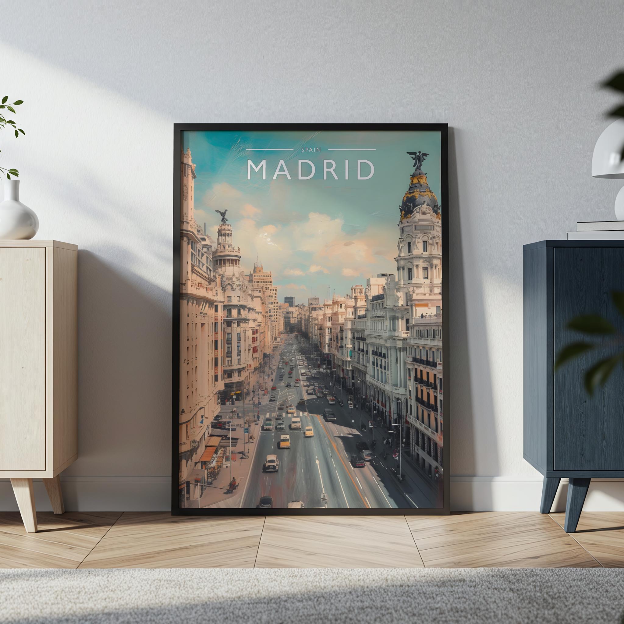 Madrid Travel Poster in a black frame