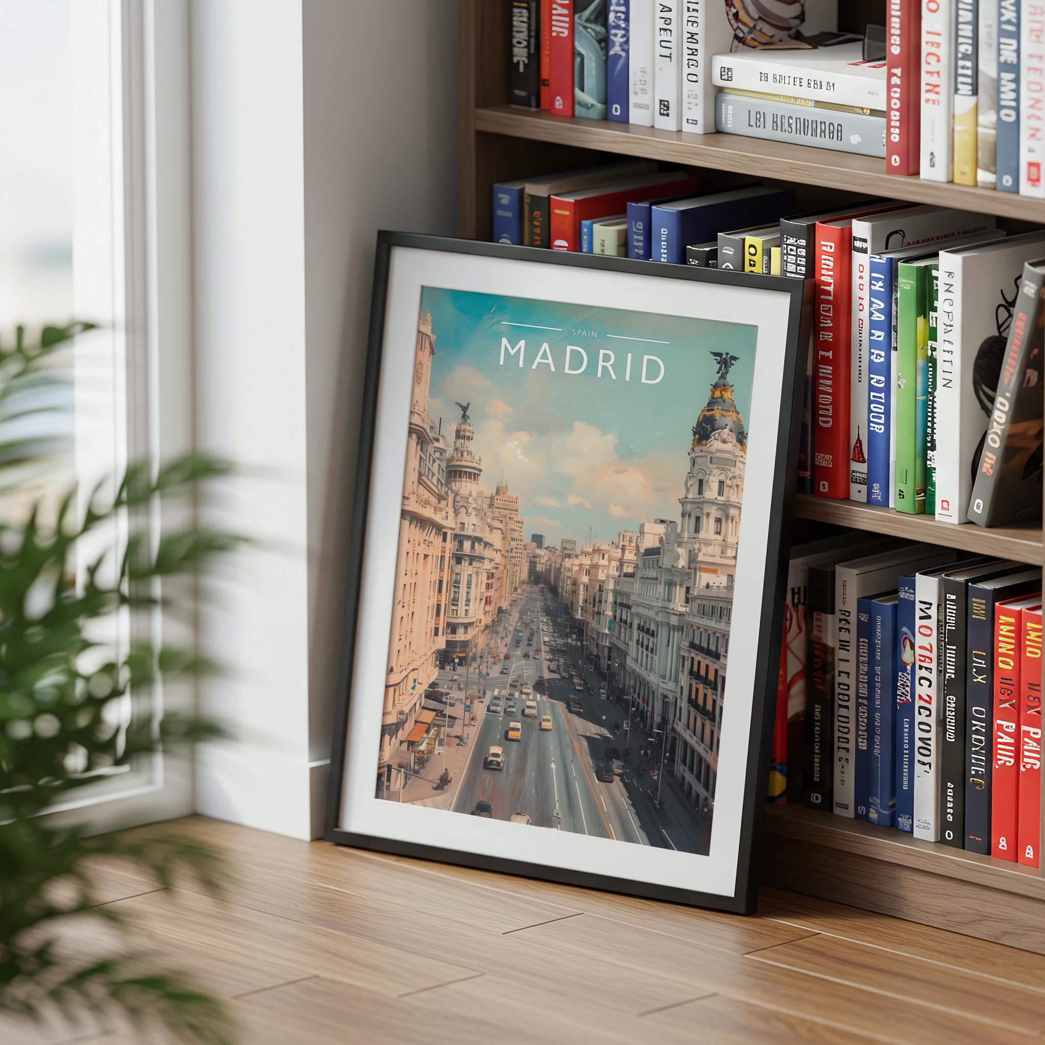 Madrid Travel Poster mounted in a black frame