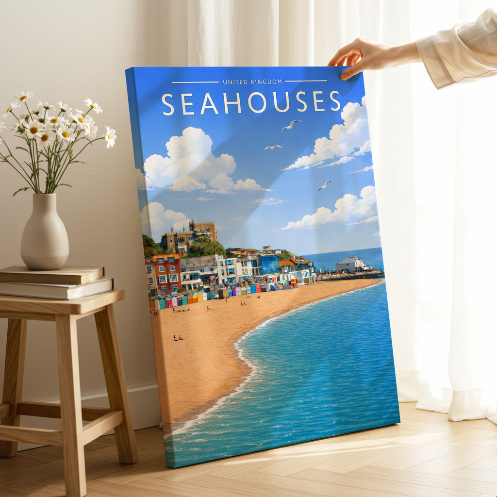 Seahouses #2 Travel Poster as a gallery-wrapped canvas