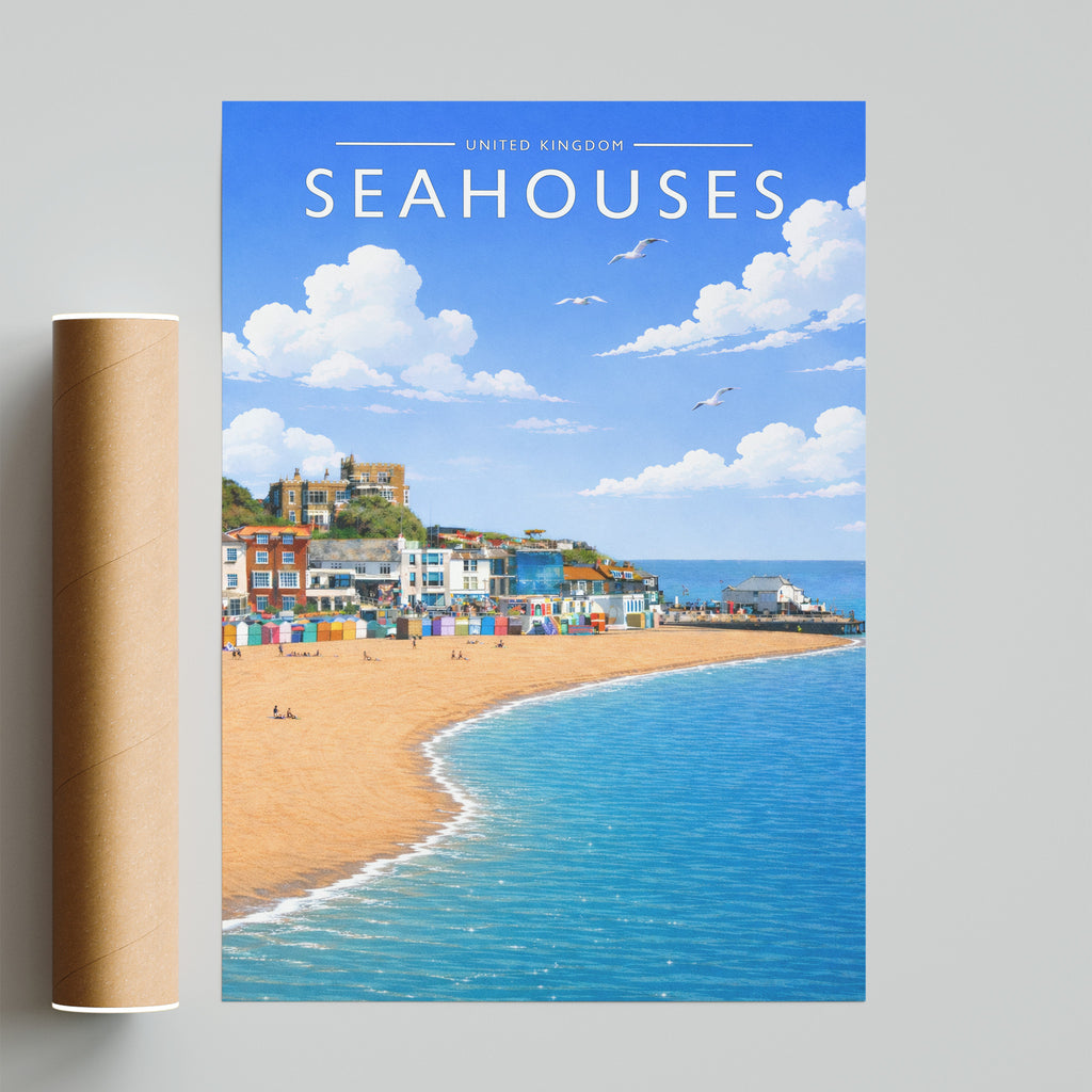 Seahouses #2 Travel Poster - fine art print with shipping tube
