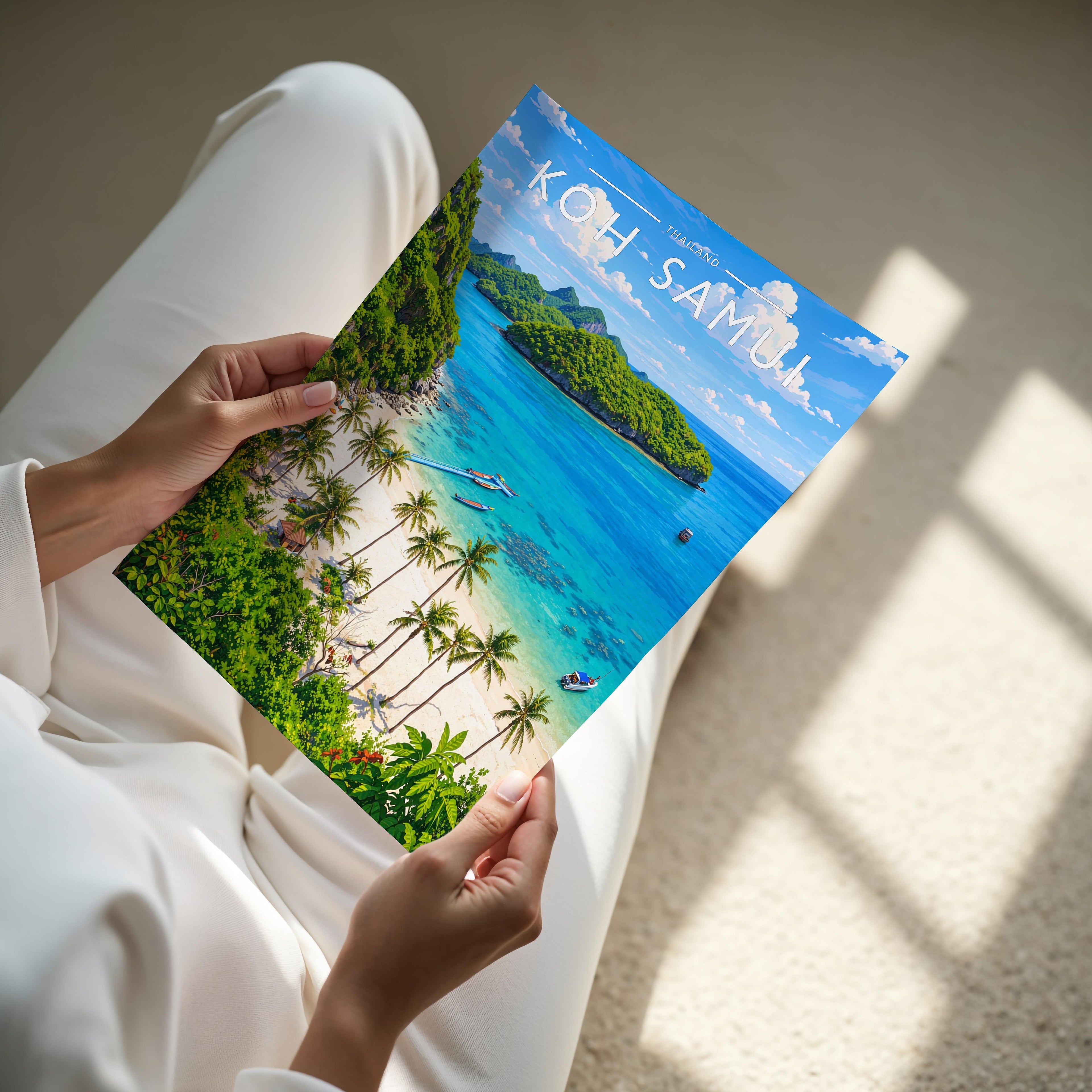 Koh Samui Travel Poster - A4 print held in hand
