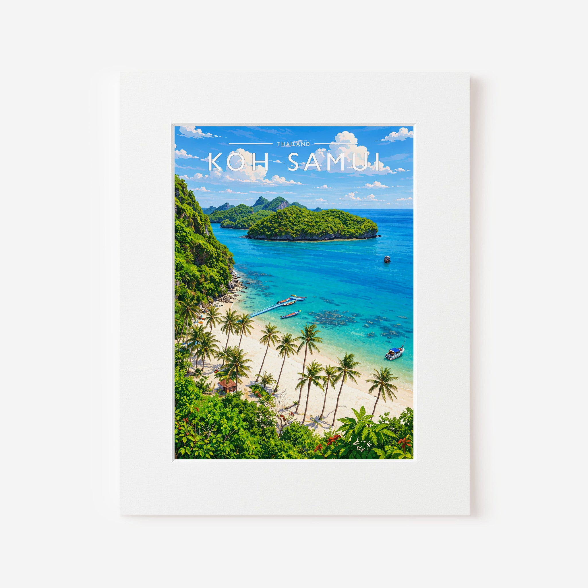 Koh Samui Travel Poster in a white mount