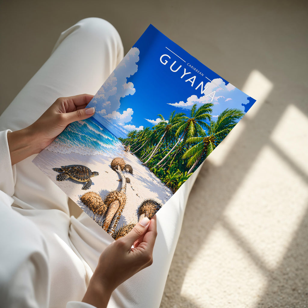 Guyana Travel Poster - A4 print held in hand