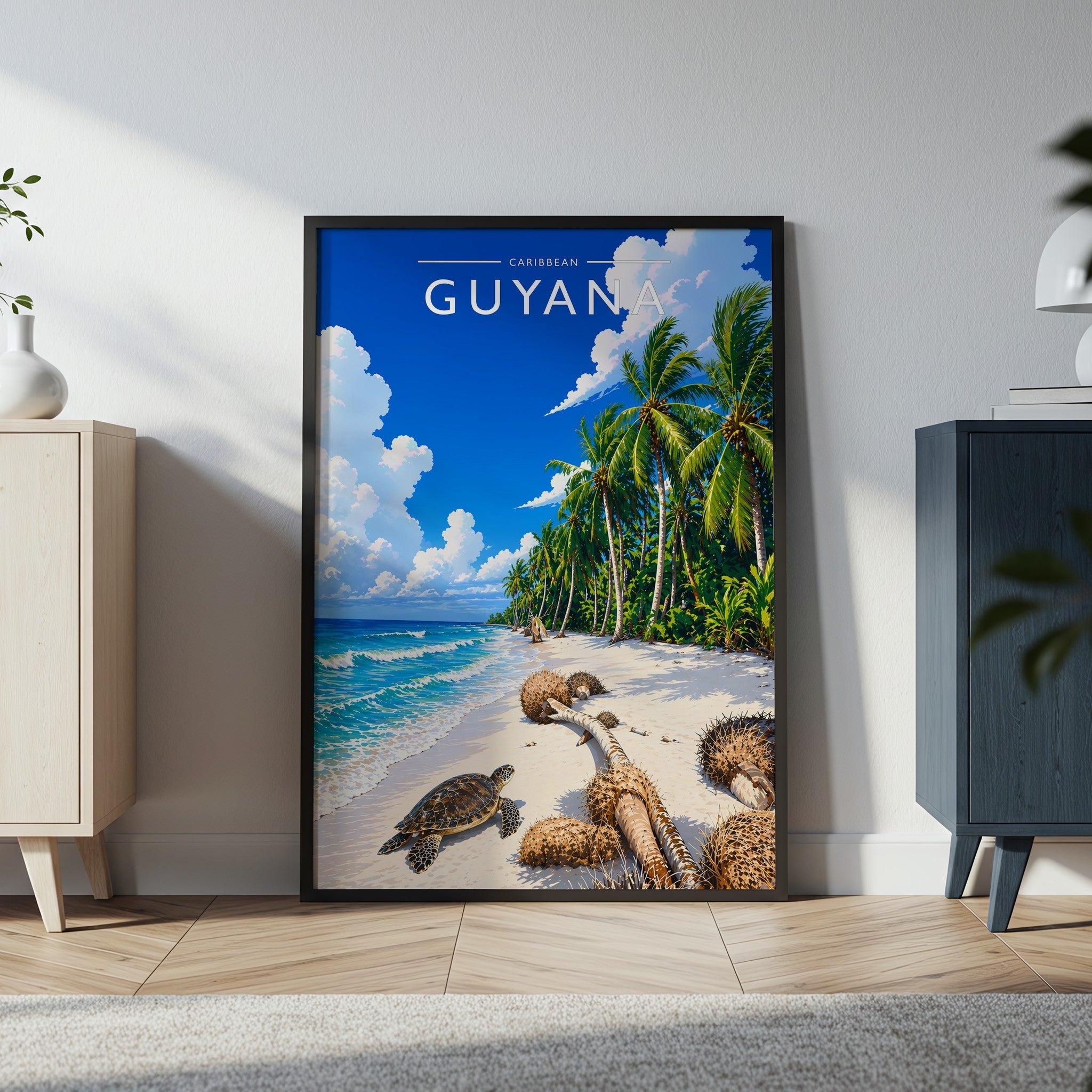 Guyana Travel Poster in a black frame