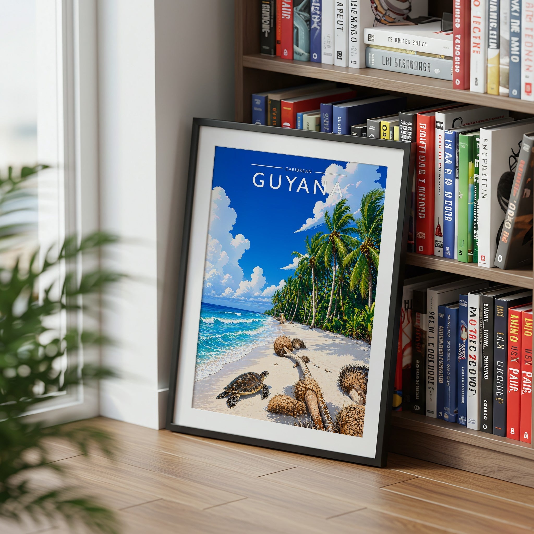 Guyana Travel Poster mounted in a black frame