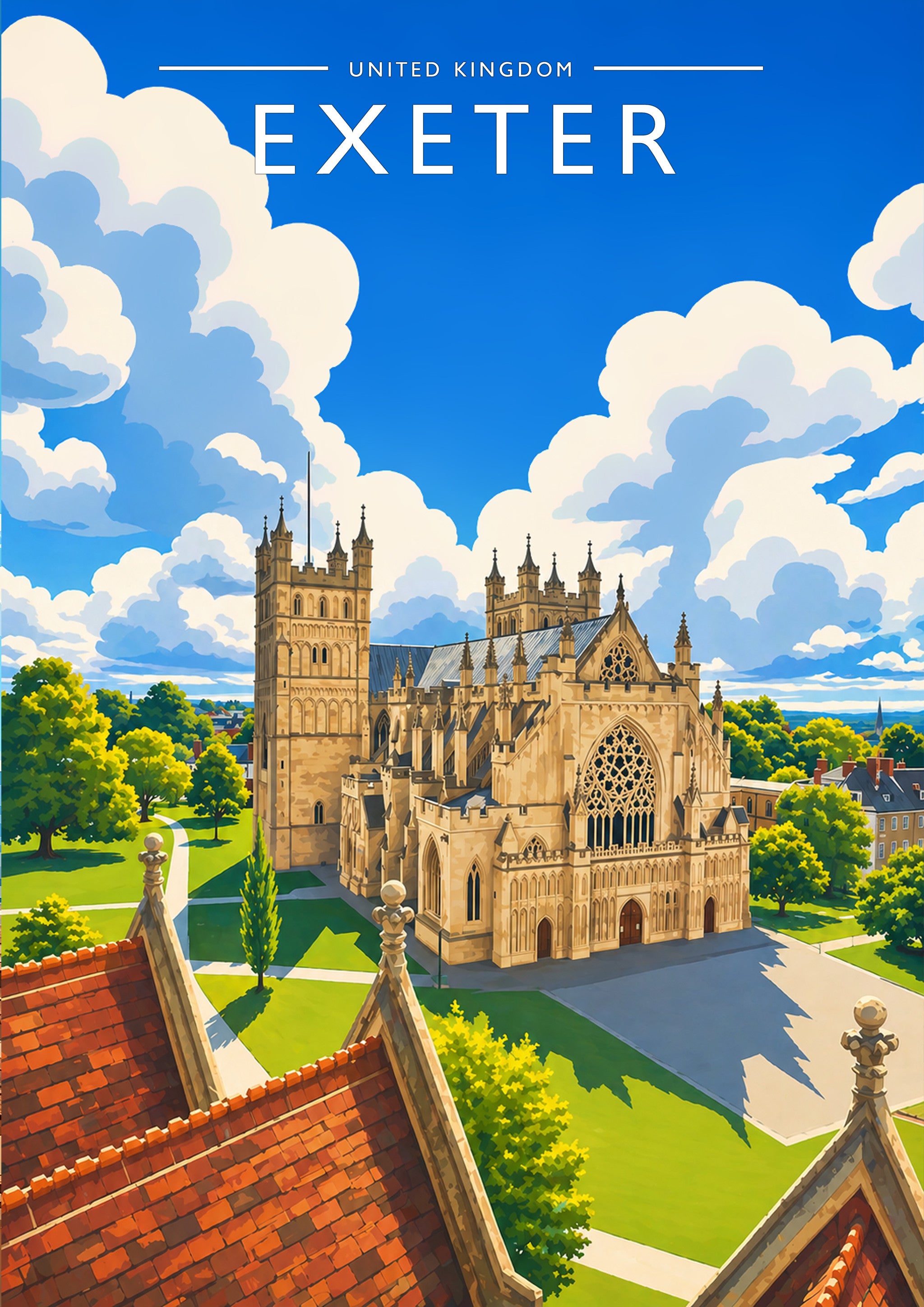 Exeter Travel Poster - A4 travel poster print