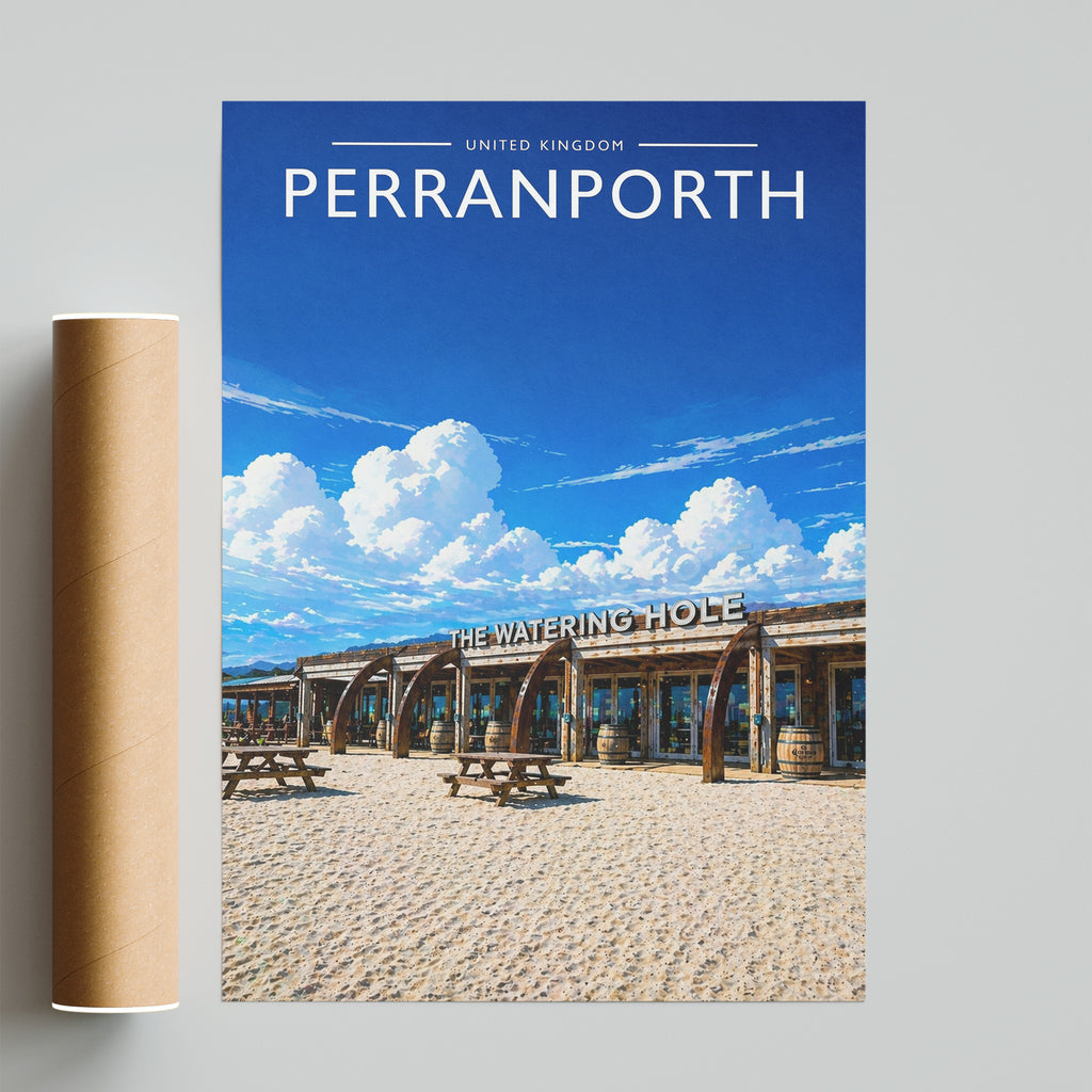 Perranporth Travel Poster - fine art print with shipping tube