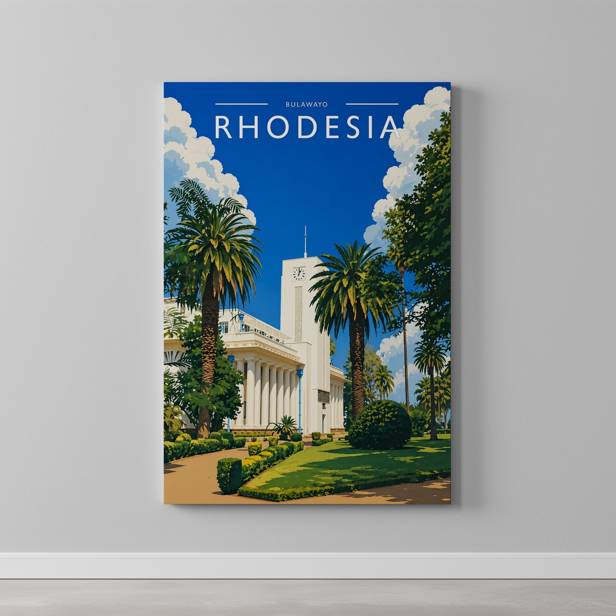 Bulawayo Travel Poster as a gallery-wrapped canvas on a plain wall