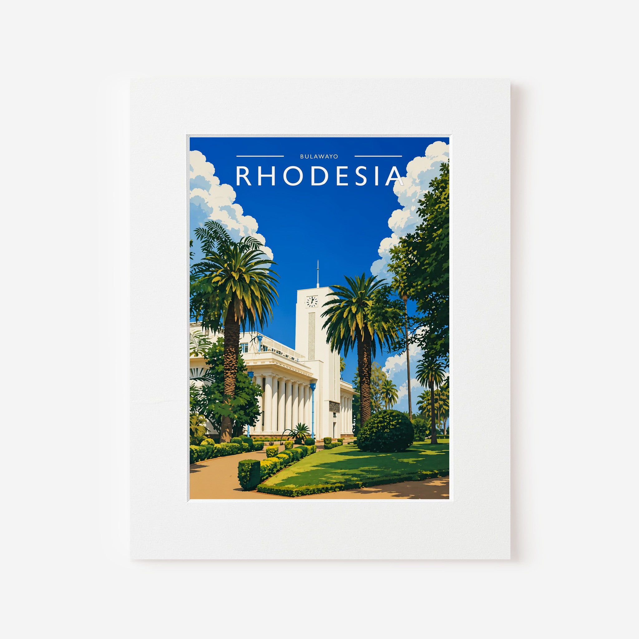 Bulawayo Travel Poster in a white mount