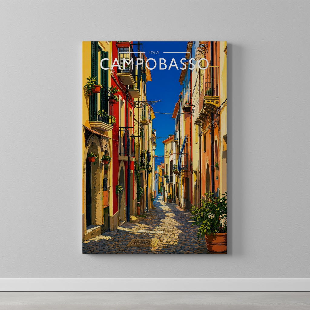 Campobasso Travel Poster as a gallery-wrapped canvas on a plain wall