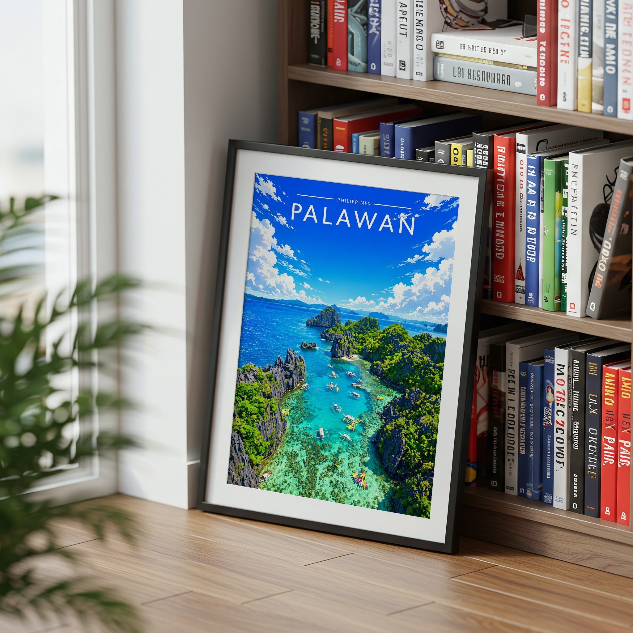 Palawan Travel Poster mounted in a black frame